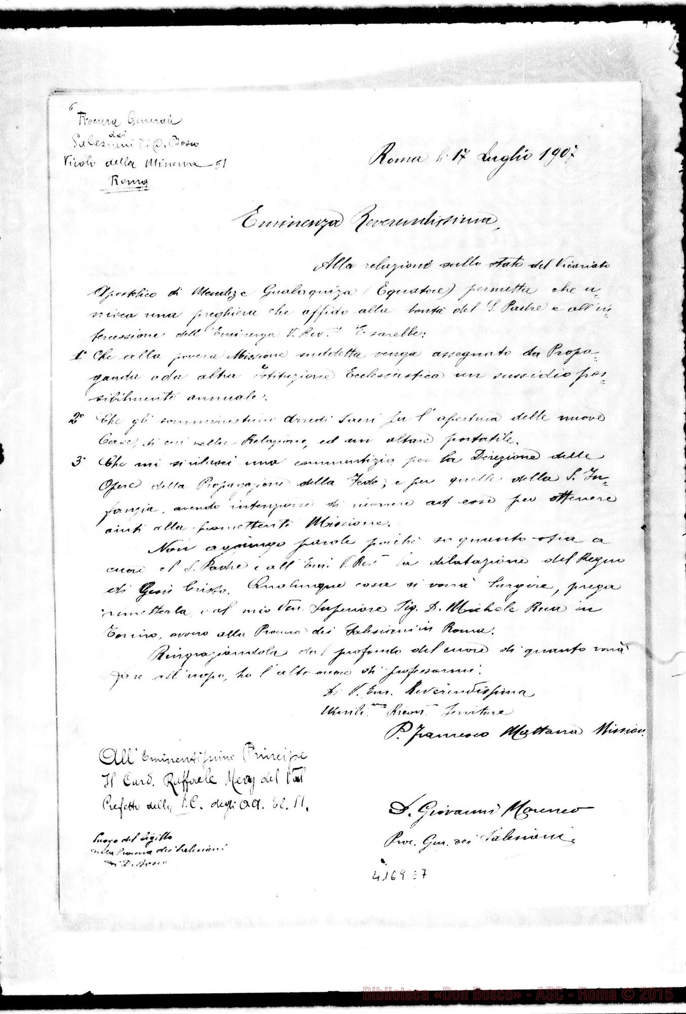 Fotogramma E 7 — Copia di carte relative al Vicariato di Méndez y Gualaquiza. Dal 17-07-1907