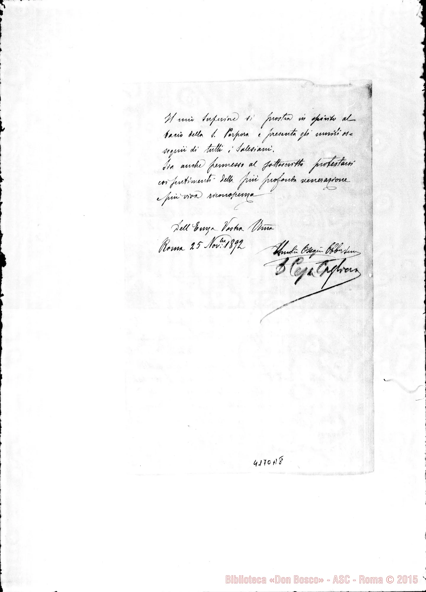 Fotogramma A 8 — Don Cagliero C.-Eminenza. Roma, 25-11-1892. All. copie di documenti sulla Missione di Mendez E Gualaquiza