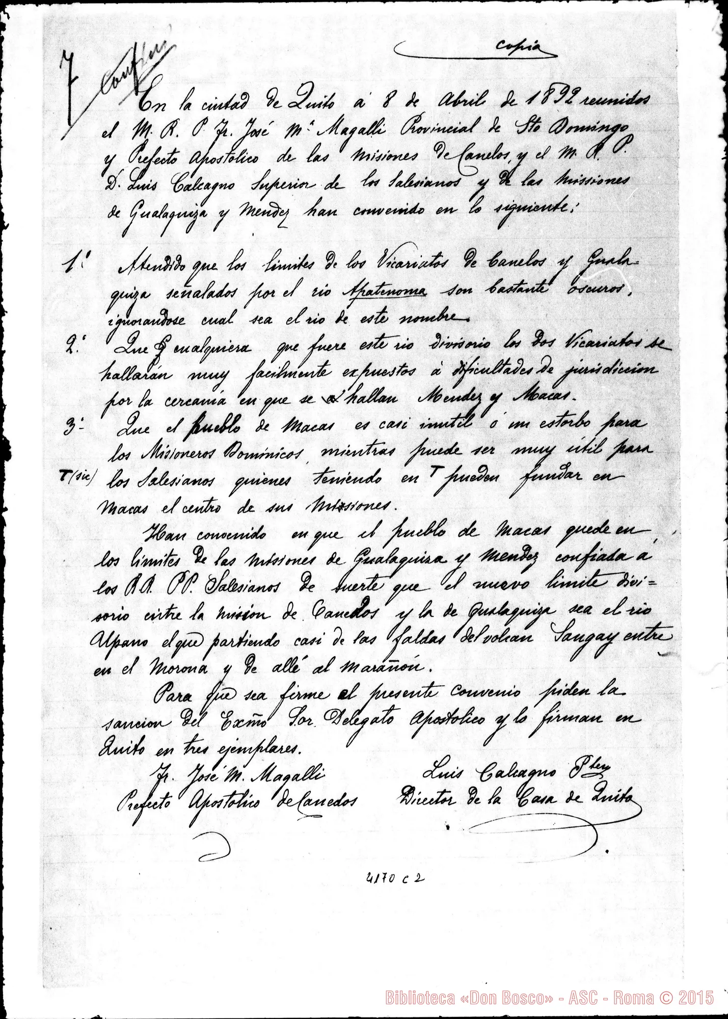 Fotogramma C 2 — Convenzione tra D. Calcagno E Fr. Magalli. Aprile 1892. Copia