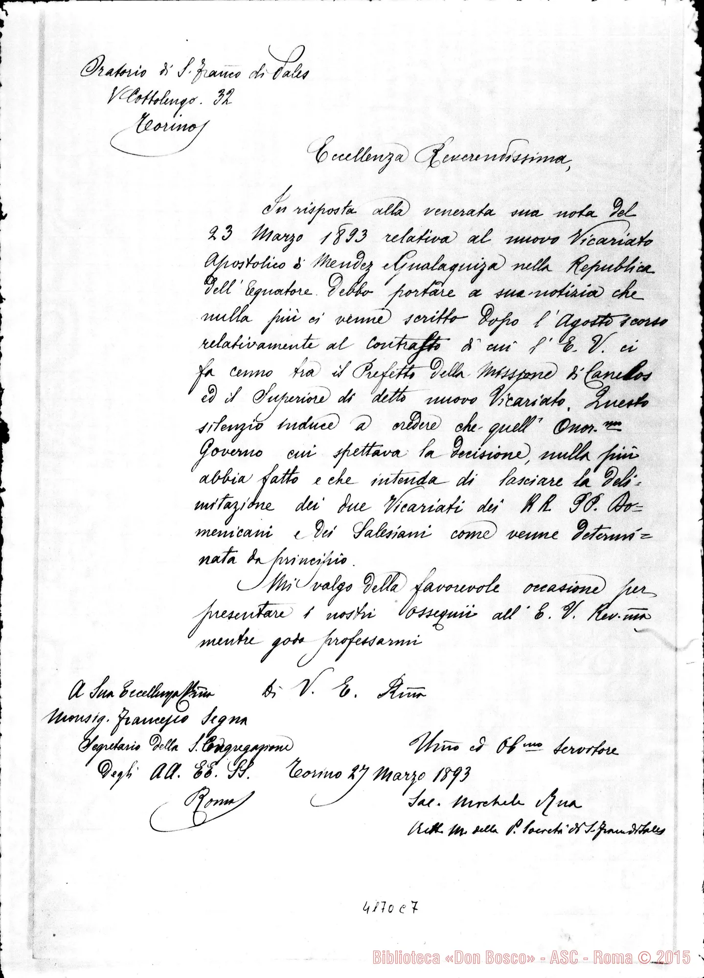 Fotogramma C 7 — Mons. Segna-Don Rua E risposta: 23 E 27-03-1893. Copia