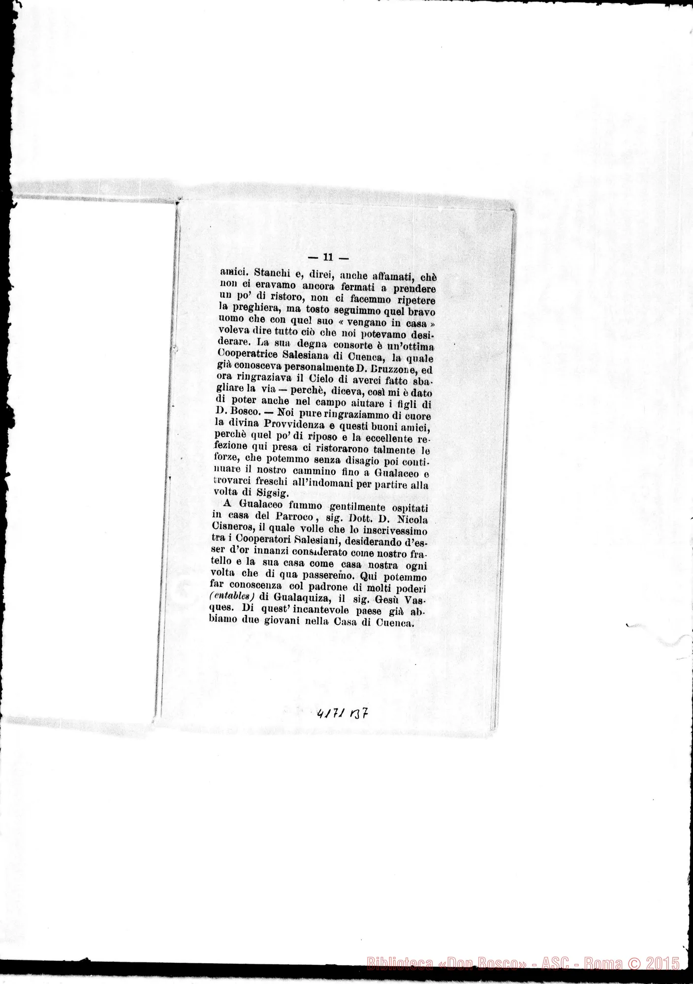 Fotogramma B 7 — Don Rua-Card. Prefetto degli AA.EE.SS.. Torino, 26-04-1894. All. stampato: «Primo viaggio d’esplorazione nel Vie. Sai. di Mendez e Gualawuiza»