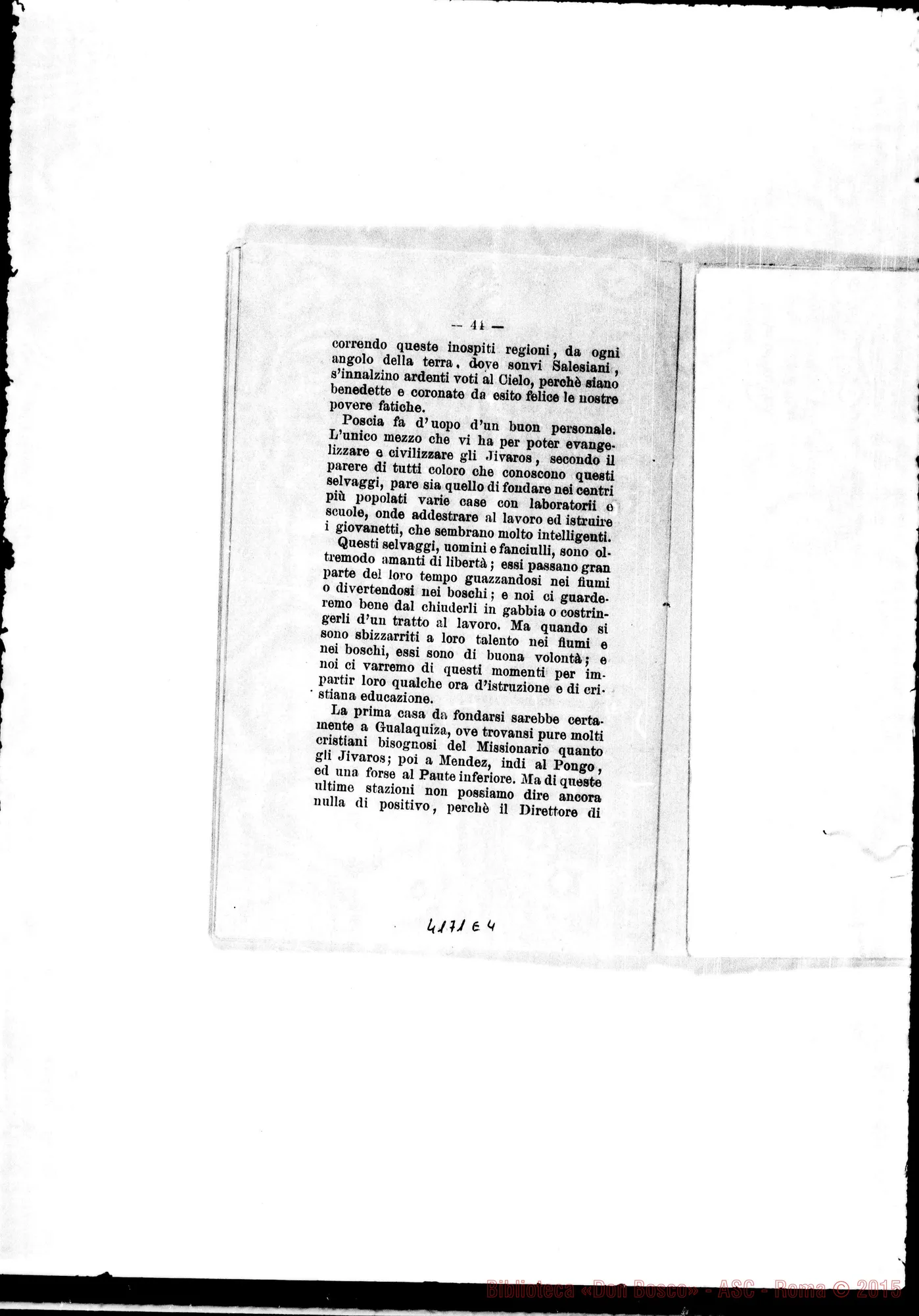 Fotogramma E 4 — Don Rua-Card. Prefetto degli AA.EE.SS.. Torino, 26-04-1894. All. stampato: «Primo viaggio d’esplorazione nel Vie. Sai. di Mendez e Gualawuiza»