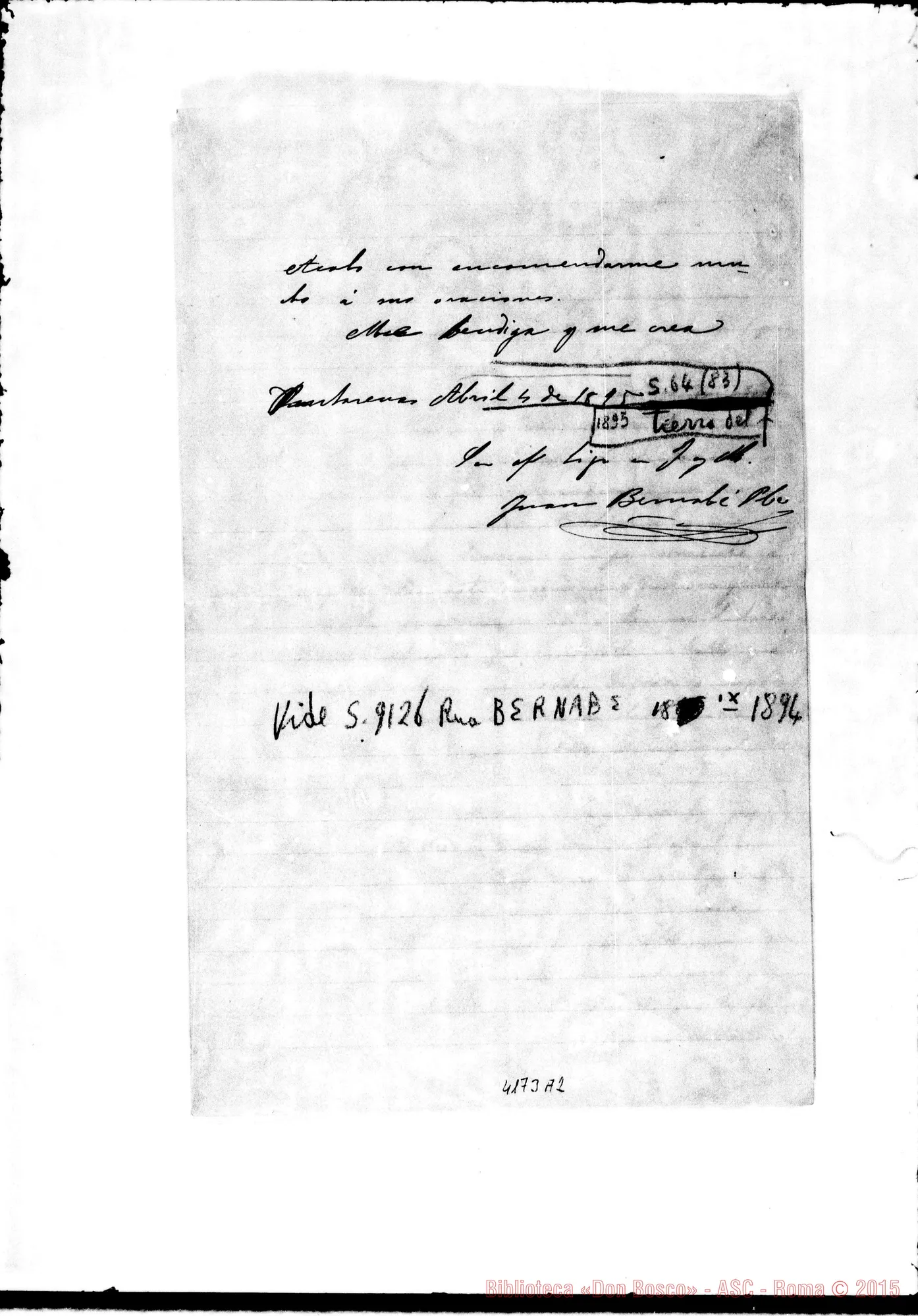 Fotogramma A 2 — Don Juan Bernabé-Don Rua. Puntarenas, 4-04-1895. Incompleta