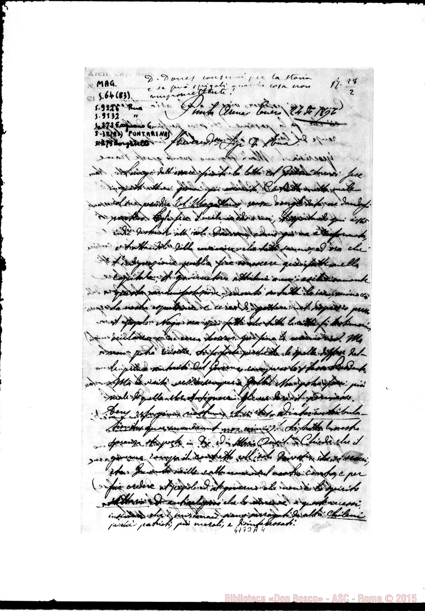 Fotogramma A 4 — Don Borgatello Maggiorino-Don Rua. Puntarenas, 24-01-1896. Autogr. Rua