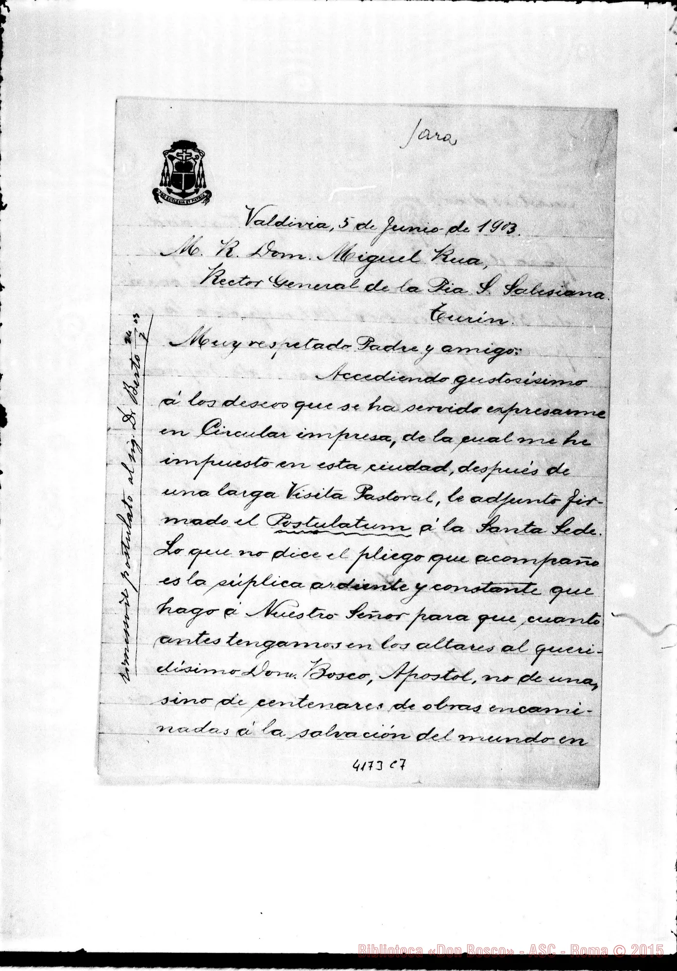 Fotogramma C 7 — Ramón Angel Jara, vesc. di Ancud-Don Rua. Valdivia, 5-06-1903