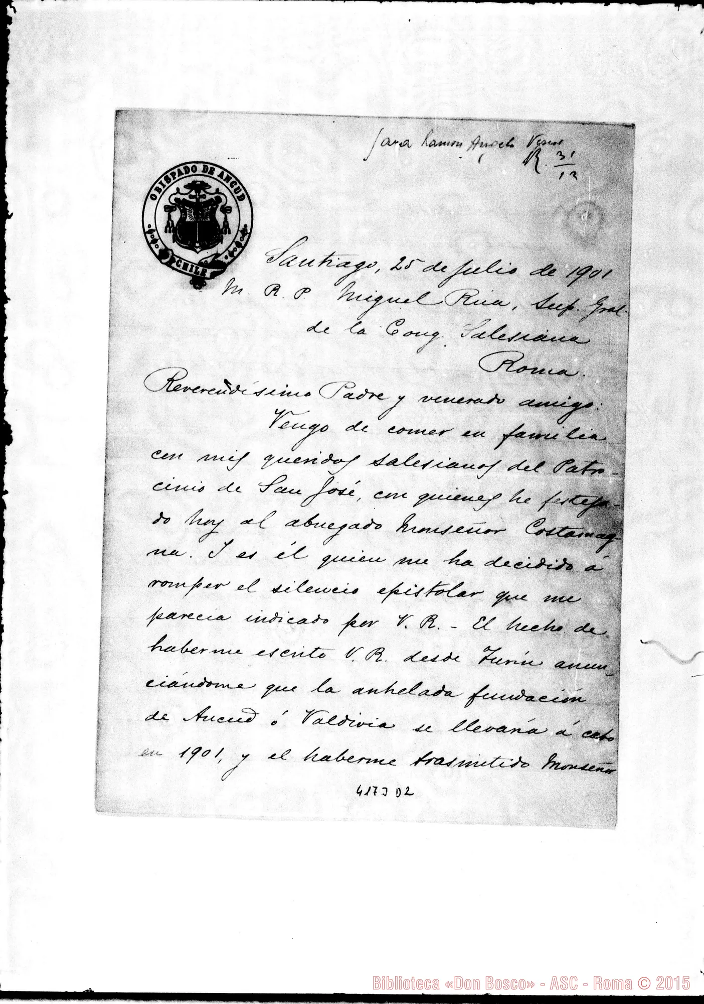 Fotogramma D 2 — Ramón Angel Jara, vesc.-Don Rua. Santiago, 25-07-1901