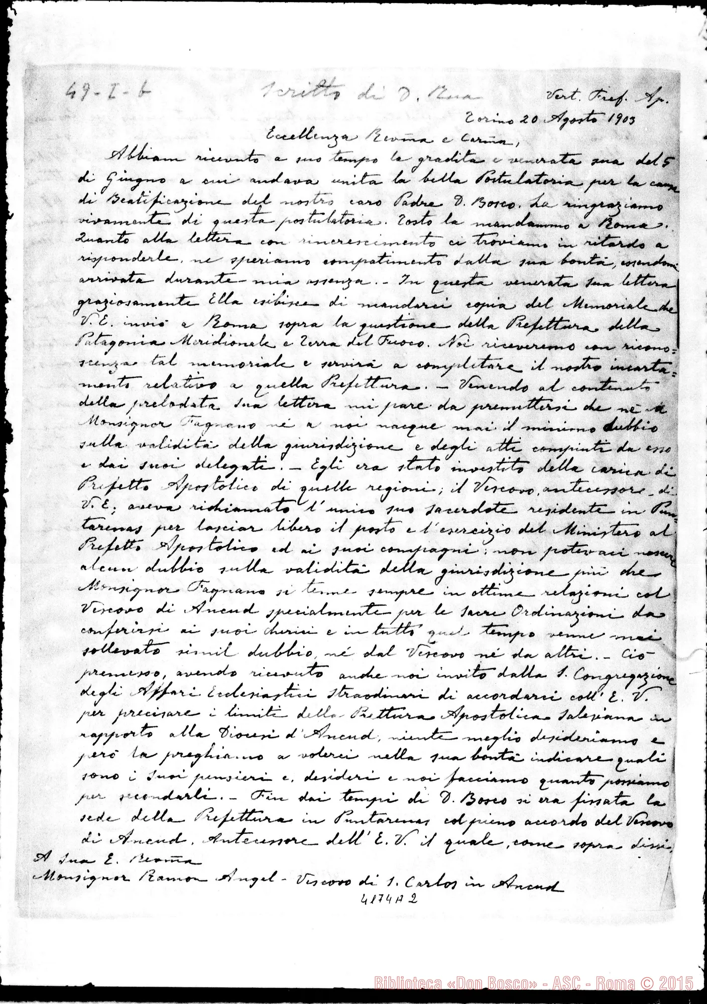 Fotogramma A 2 — Don Rua-Mons. Jara. Torino, 20-08-1903. Copia del Sig. Balestra