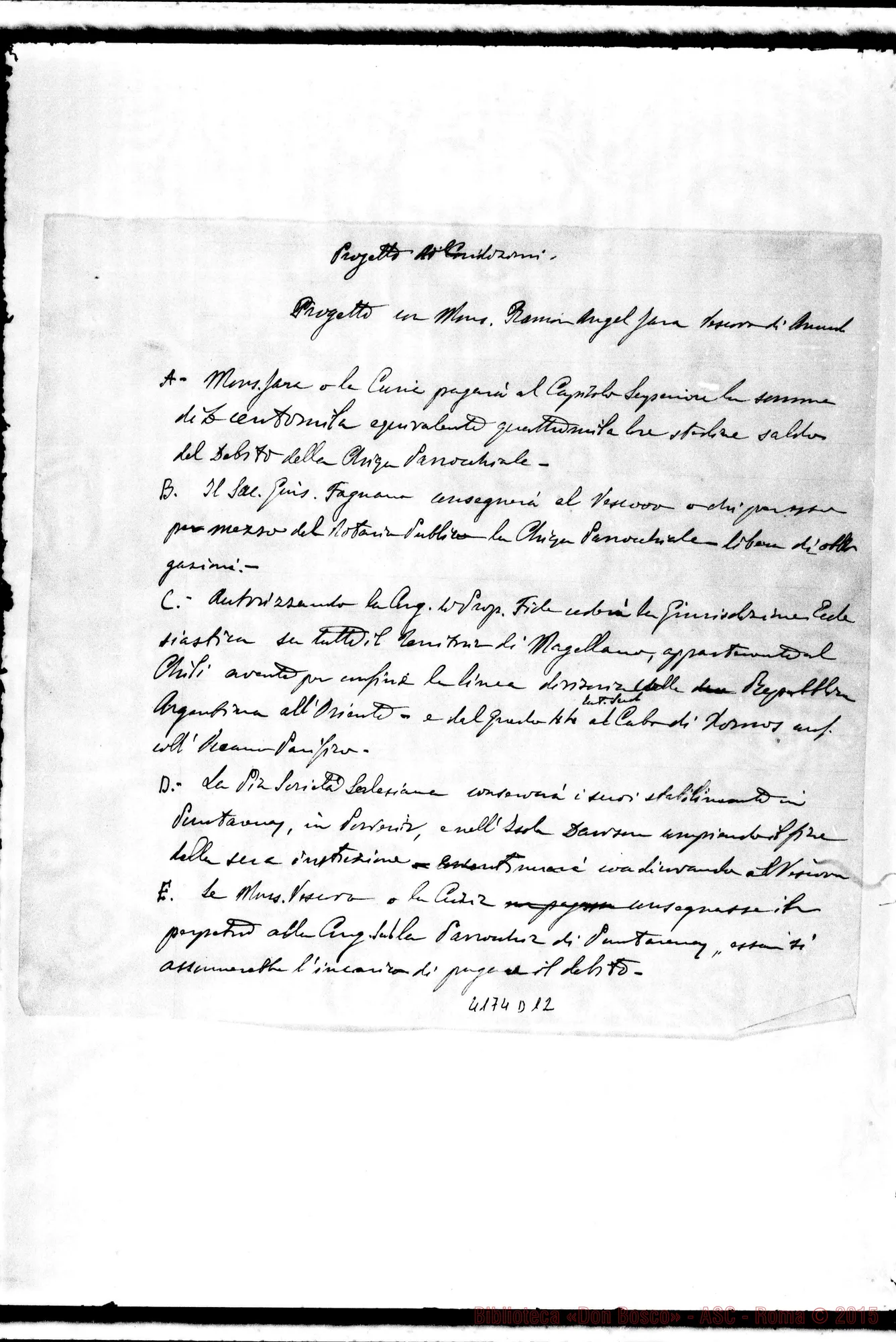 Fotogramma D 12 — Progetto di Mons. Jara