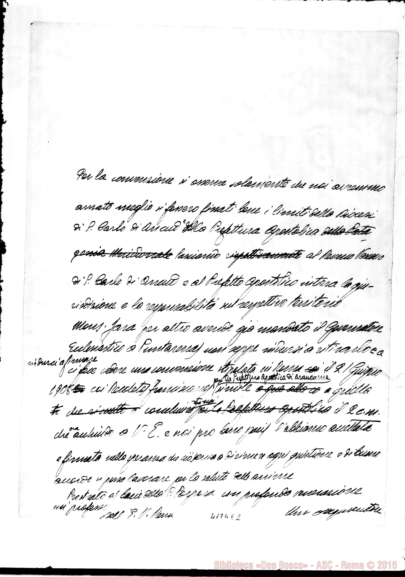 Fotogramma E 2 — Al Card. Gotti. Minuta con scrittura di D. Gusmano. Luglio 1908