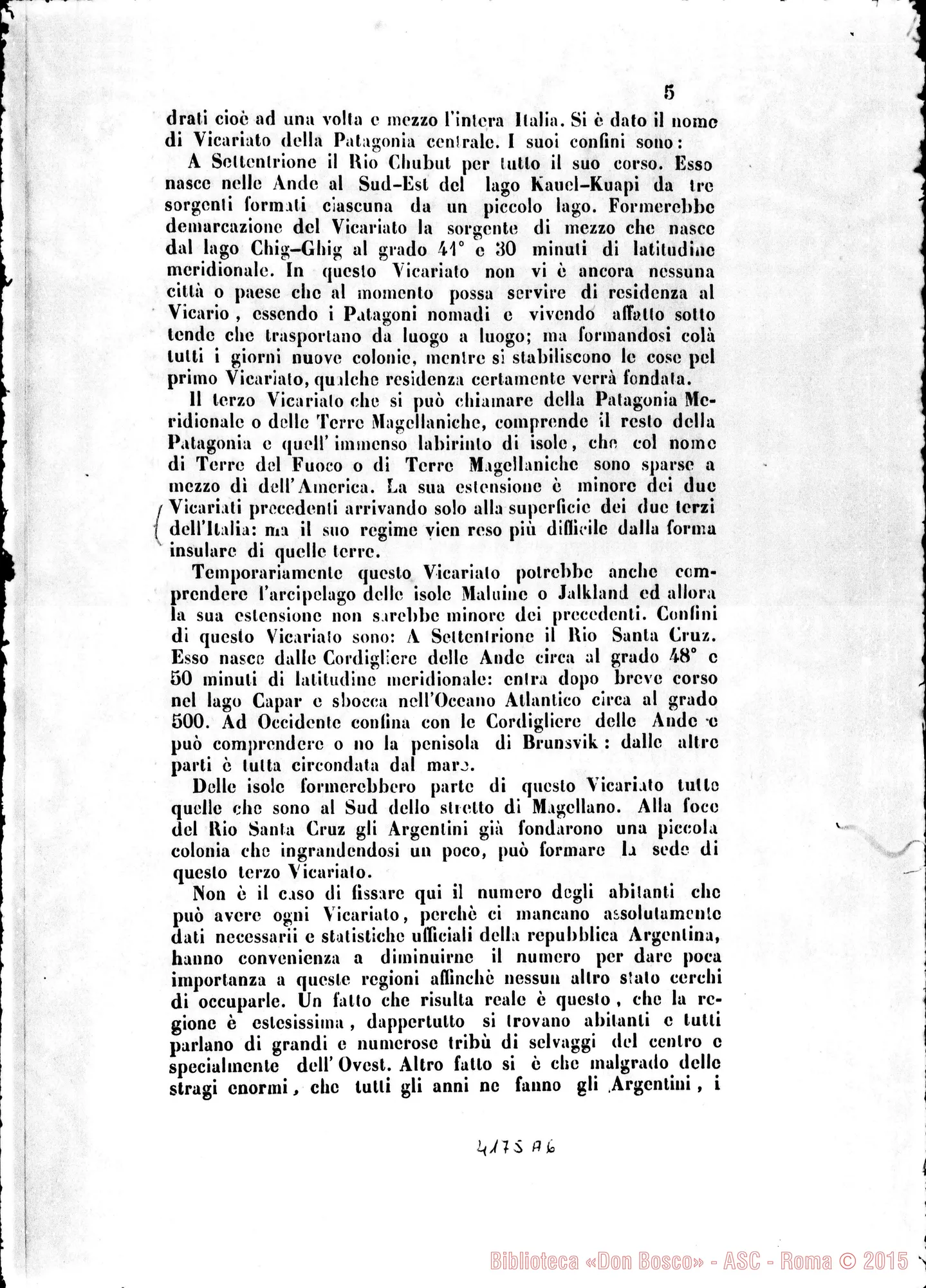 Fotogramma A 6 — Sull’erezione di un Vicariato ed una Pref. Apost. nella Patagonia. Sacra Congr. di Prop. Fide. Stampato