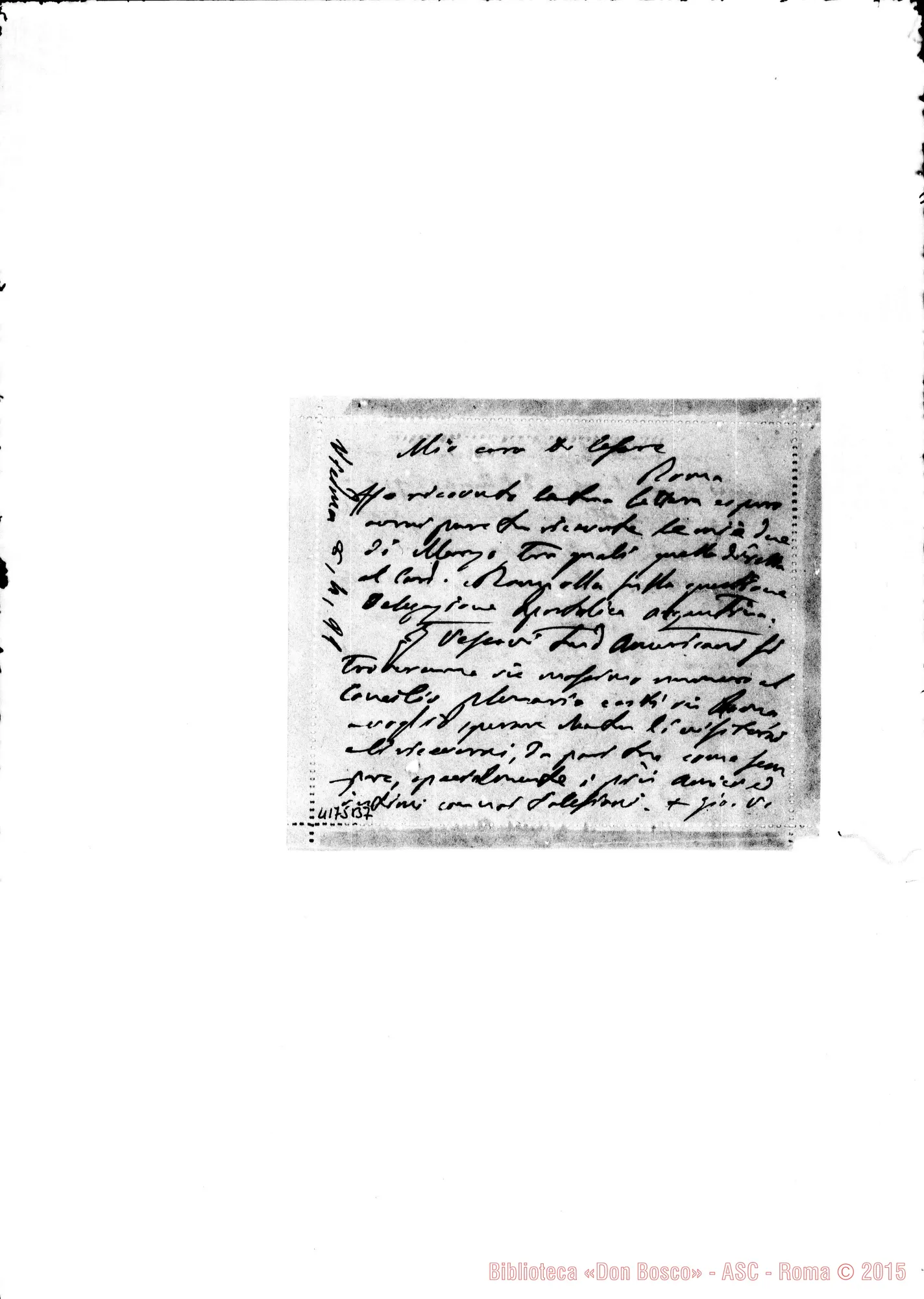 Fotogramma B 7 — Mons. Cagliero-Don Cagliero, con postilla ms. autogr. Rua. Viedma, 8-04-1891