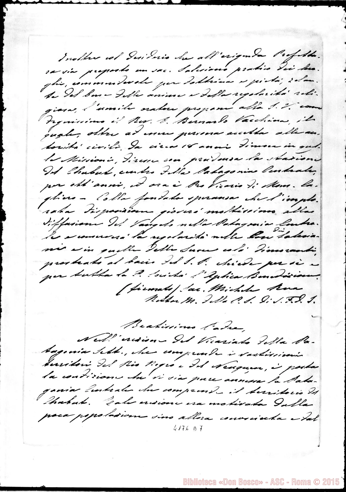 Fotogramma D 7 — Mons. Cagliero: pratica perl’erezione della Pref. Apostolica. Roma, 31-10-1903. Copia