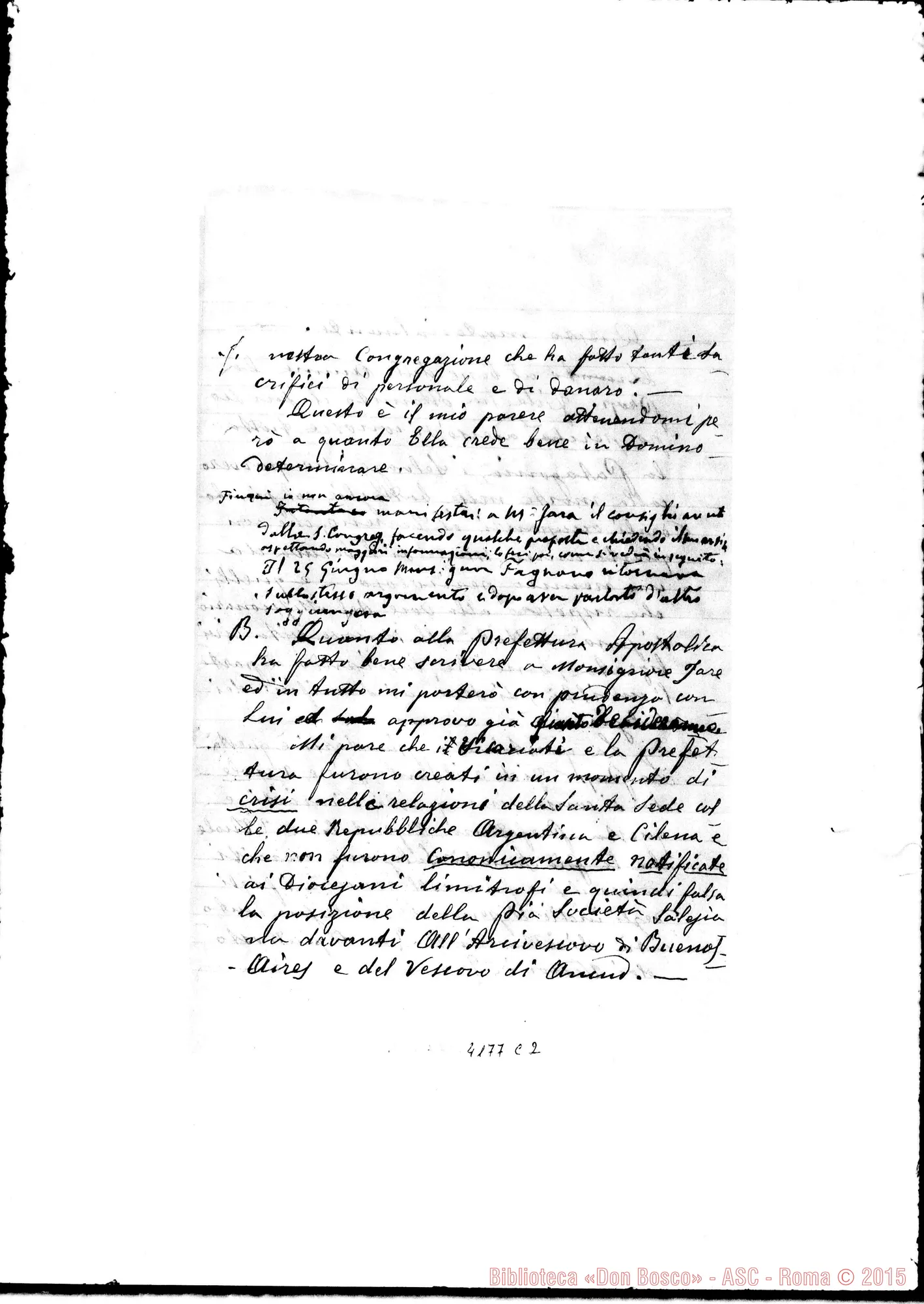 Fotogramma C 2 — Don Rua-Don Marenco. Torino, 3-12-1904. Ms. autogr. Rua. All. copia di lett. relative alla Pref. Apost. di Mons. Fagnano, con postille autogr. Rua