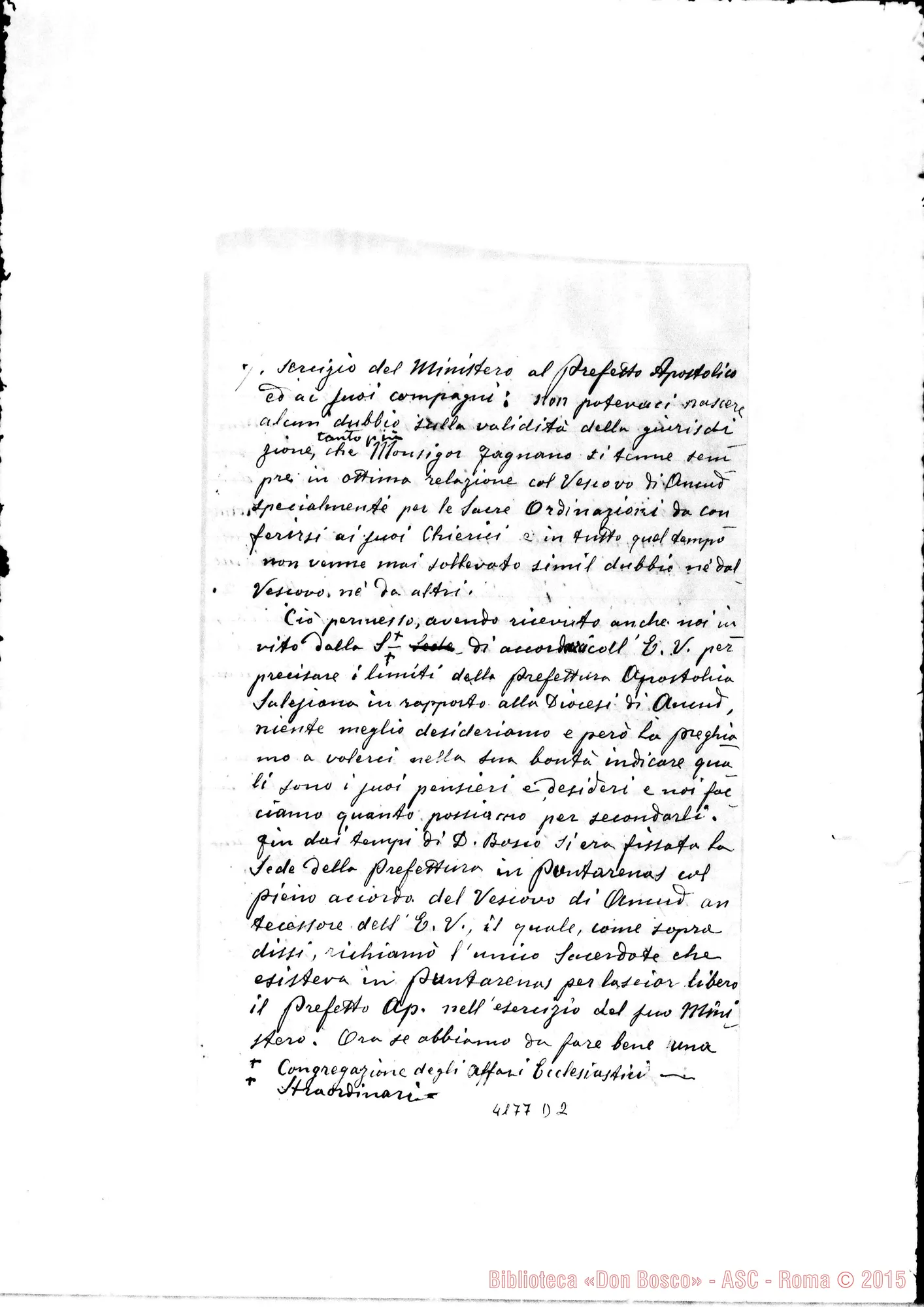 Fotogramma D 2 — Don Rua-Don Marenco. Torino, 3-12-1904. Ms. autogr. Rua. All. copia di lett. relative alla Pref. Apost. di Mons. Fagnano, con postille autogr. Rua