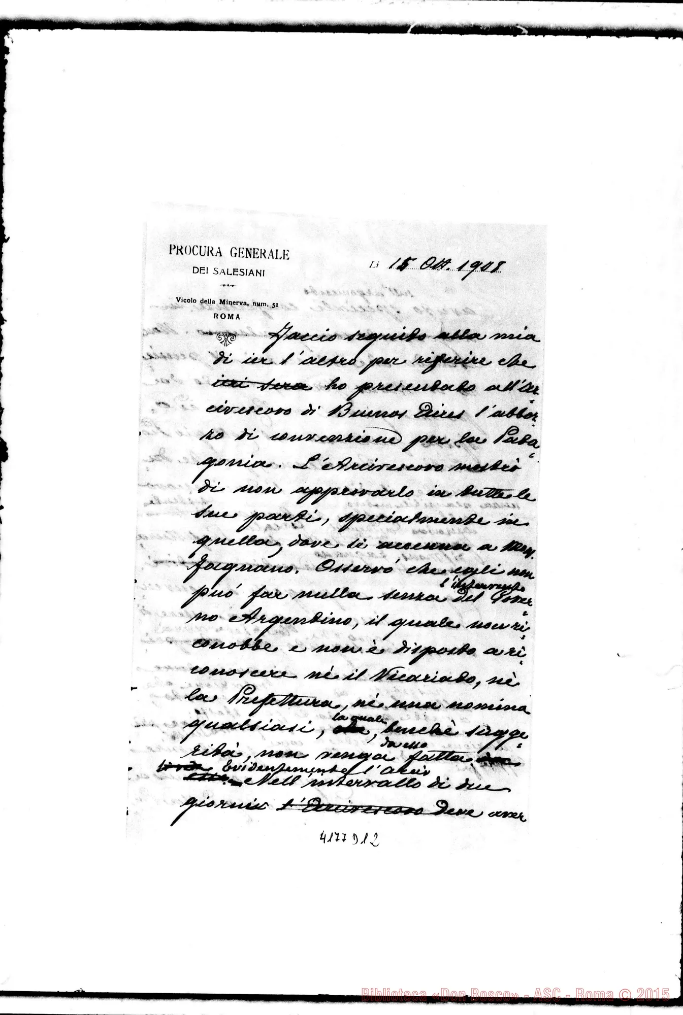 Fotogramma D 12 — Don Marenco: lettera senza intestazione. Roma, 15-10-1908