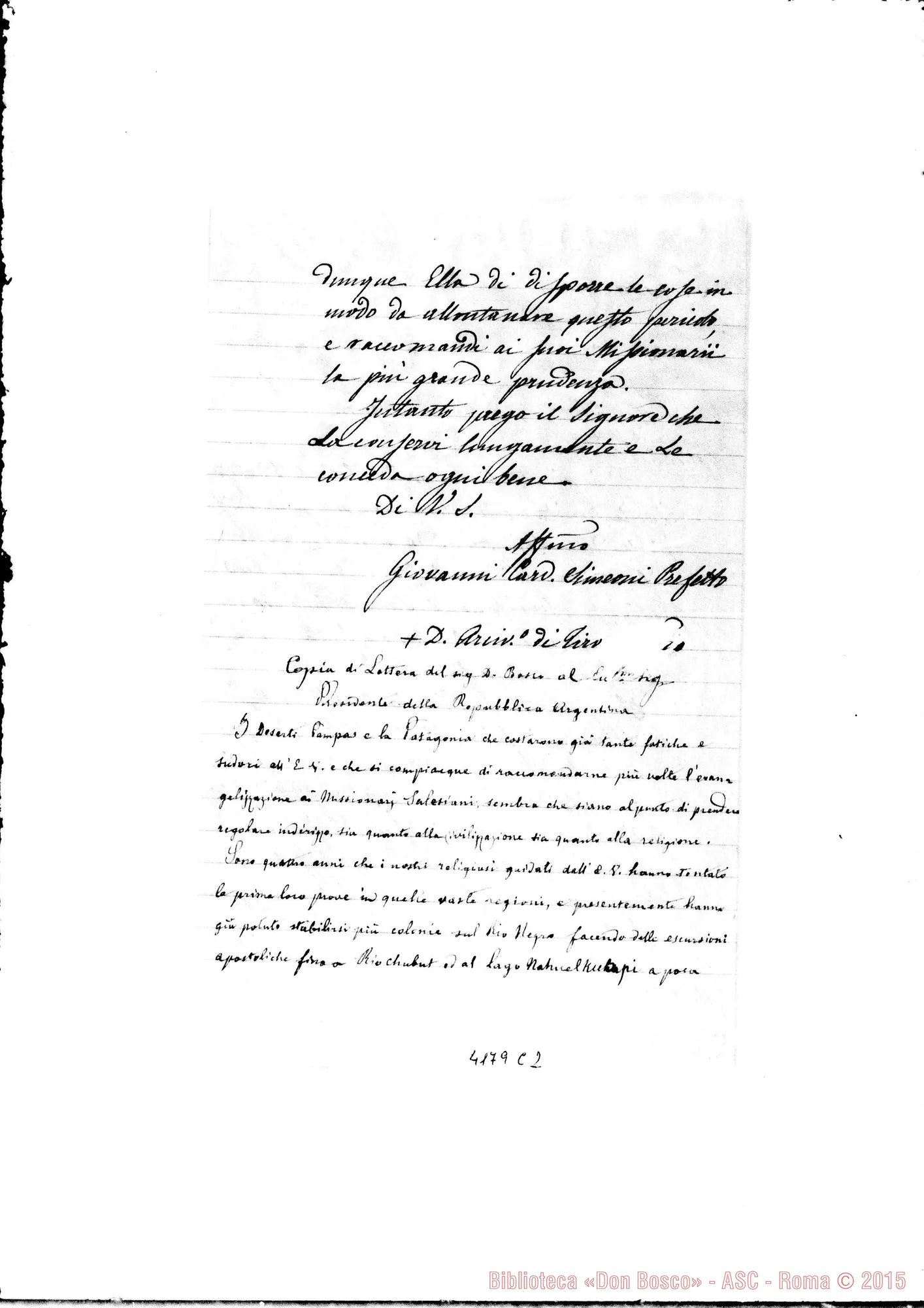Fotogramma C 2 — Card. Simeoni-Don Bosco E D. Bosco-Pres. Roca. Copia di lettere