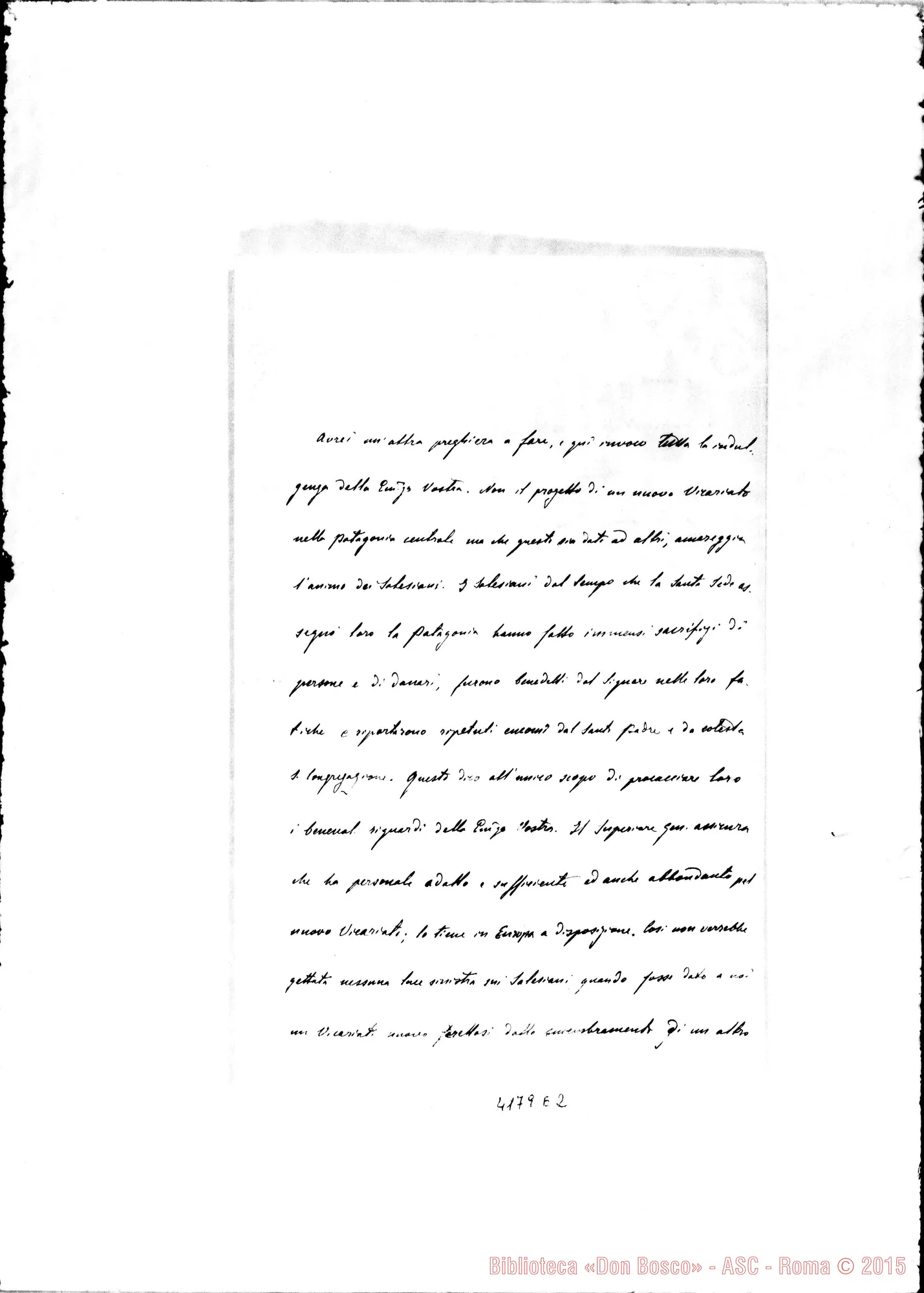 Fotogramma E 2 — Don Cagliero C.-Card. Simeoni. Roma, 21-11-1891. Minuta