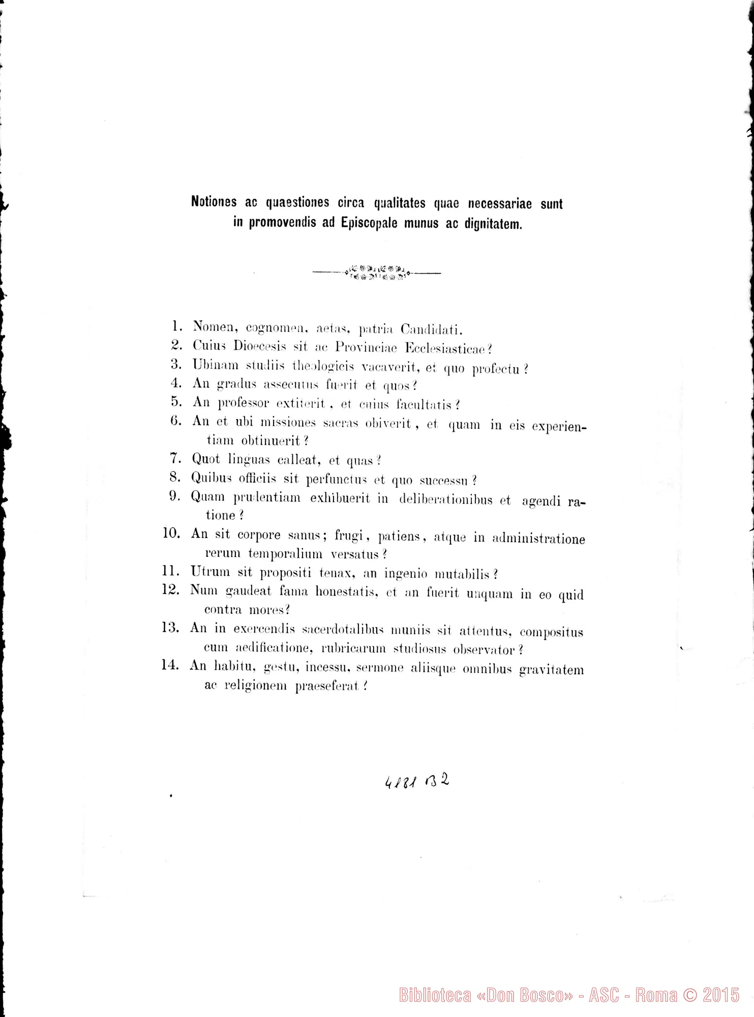 Fotogramma B 2 — «Instructio circa modum servandum…novorum Vicariatuum…». Stampato