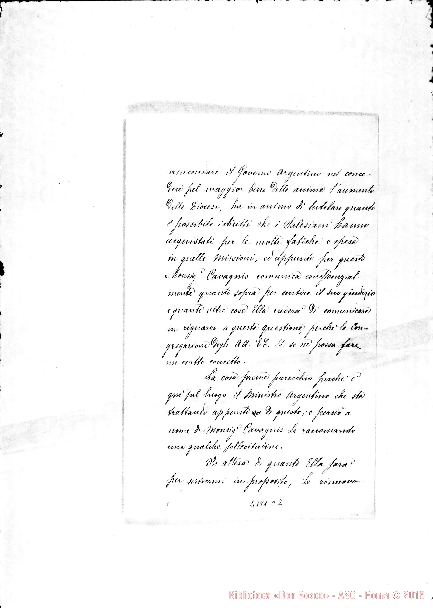 Fotogramma C 2 — Don Cagliero C.-Don Rua. Roma, 4-01-1897. Autogr. Rua