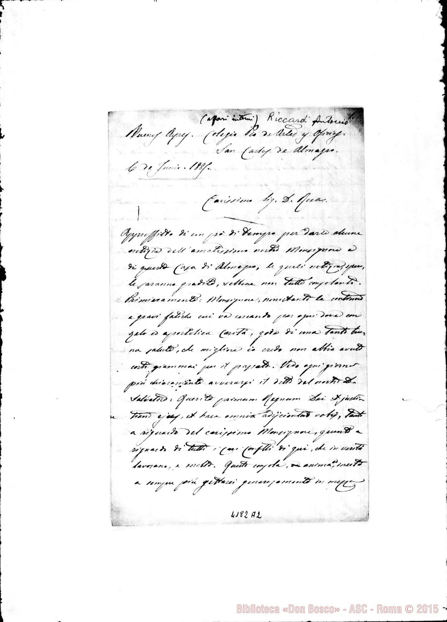Fotogramma A 2 — Don Antonio Riccardi-Don Rua. Buenos Aires, 6-06-1887