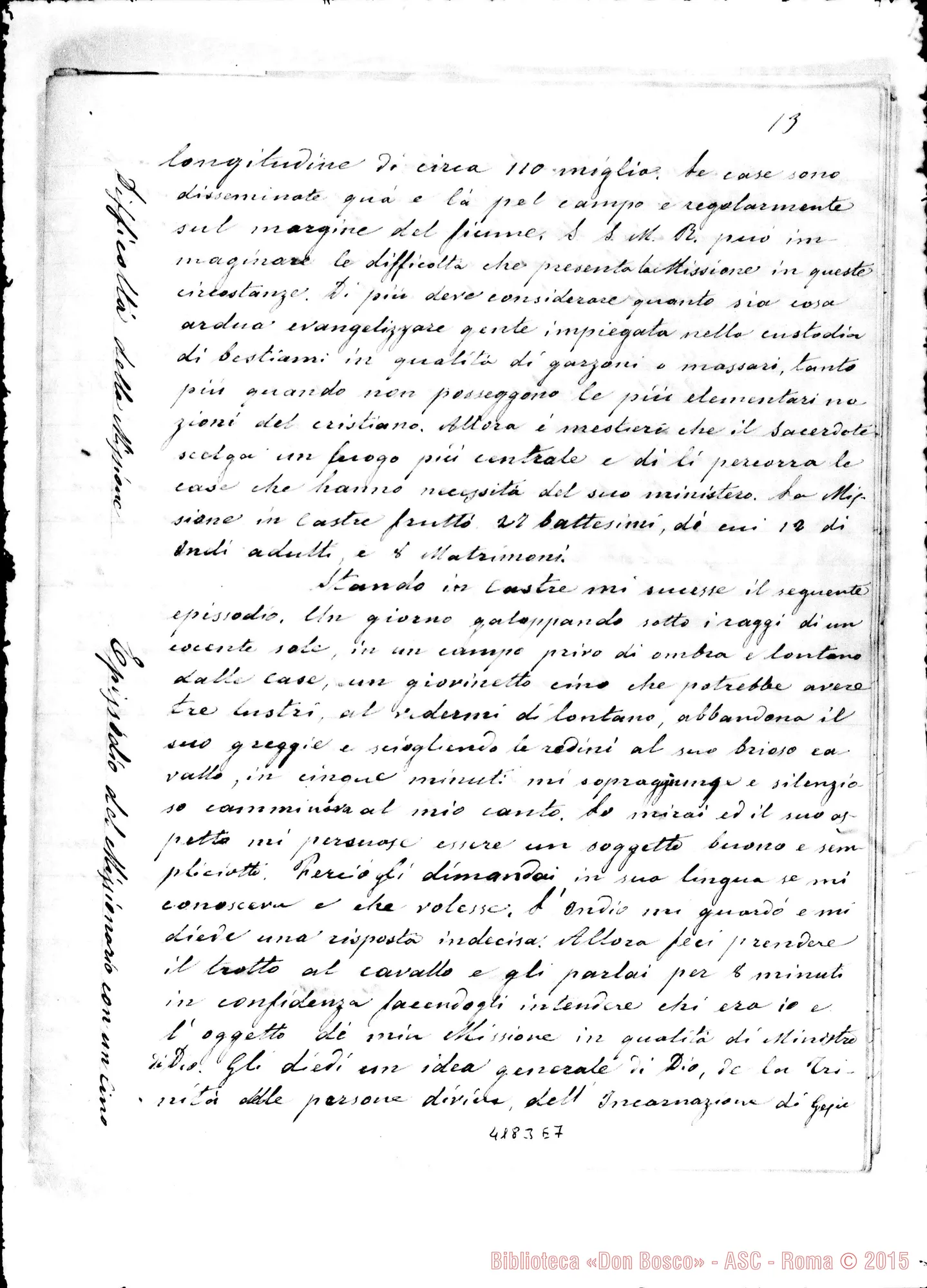 Fotogramma E 7 — Relazione di D. Milanesio A D. Bosco. 1885. Sul Rio Negro