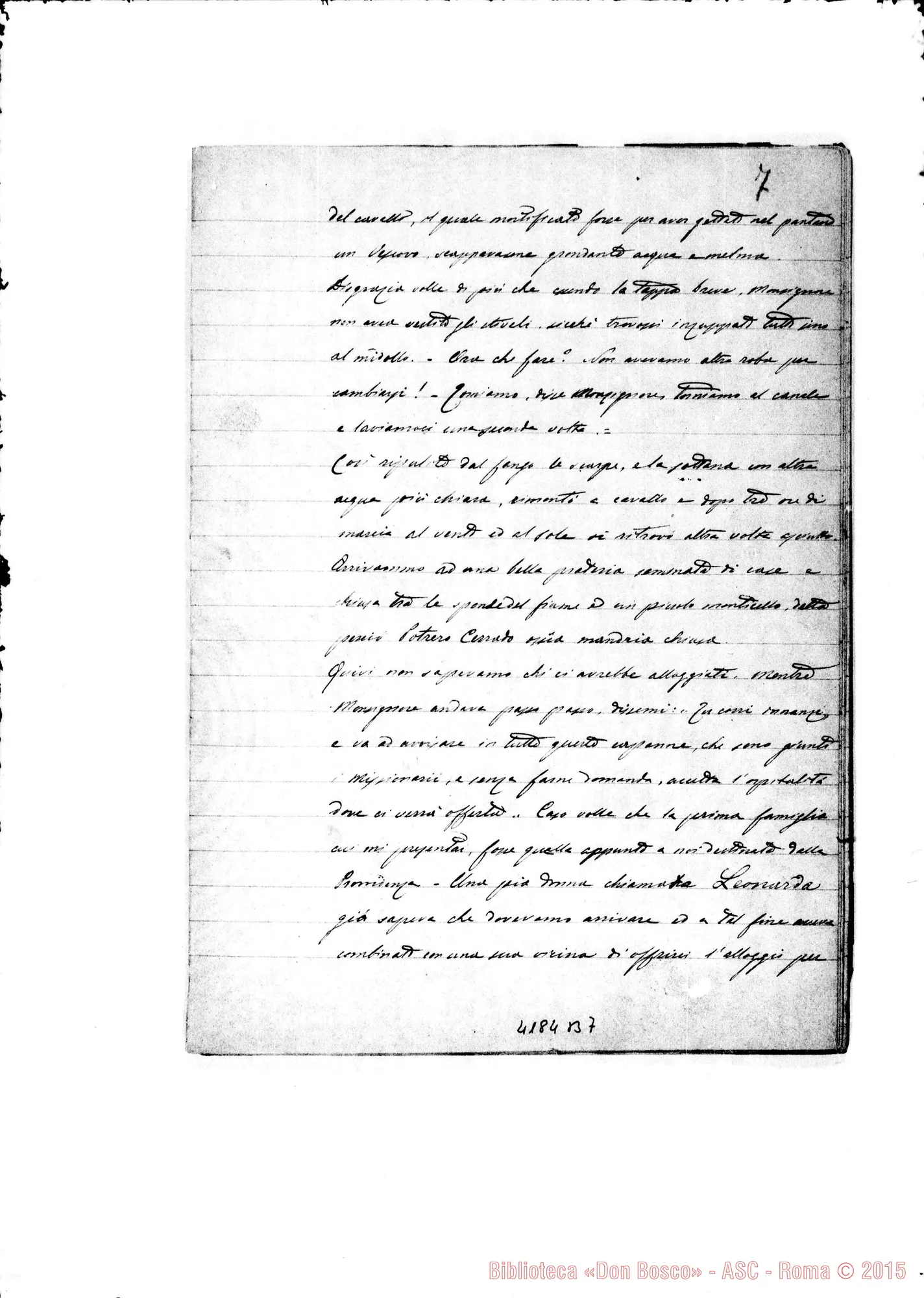 Fotogramma B 7 — Relazione di D. Milanesio A D. Bosco. 1886. Sul Rio Colorado