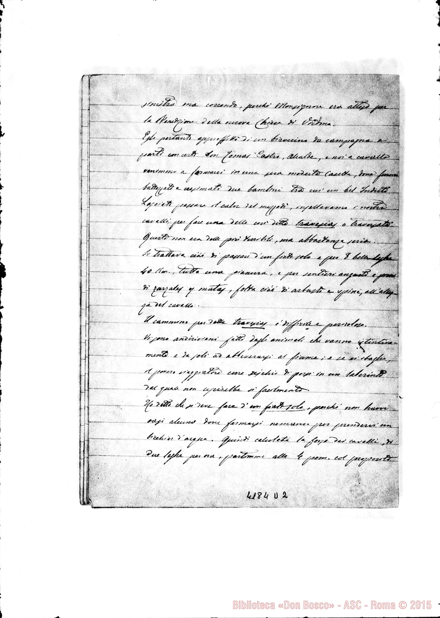 Fotogramma D 2 — Relazione di D. Milanesio A D. Bosco. 1886. Sul Rio Colorado