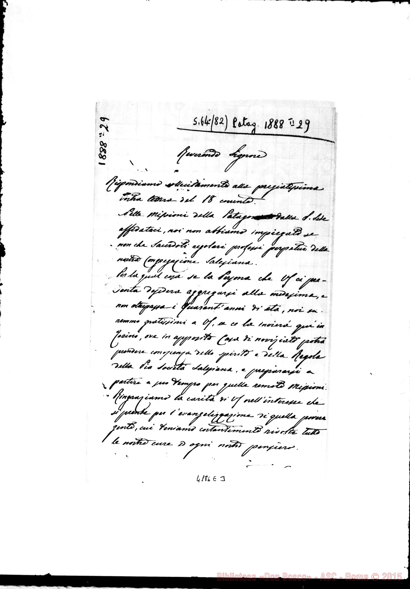 Fotogramma E 3 — Risposta sulla possibile vocazione missionaria, il 29-02-1888