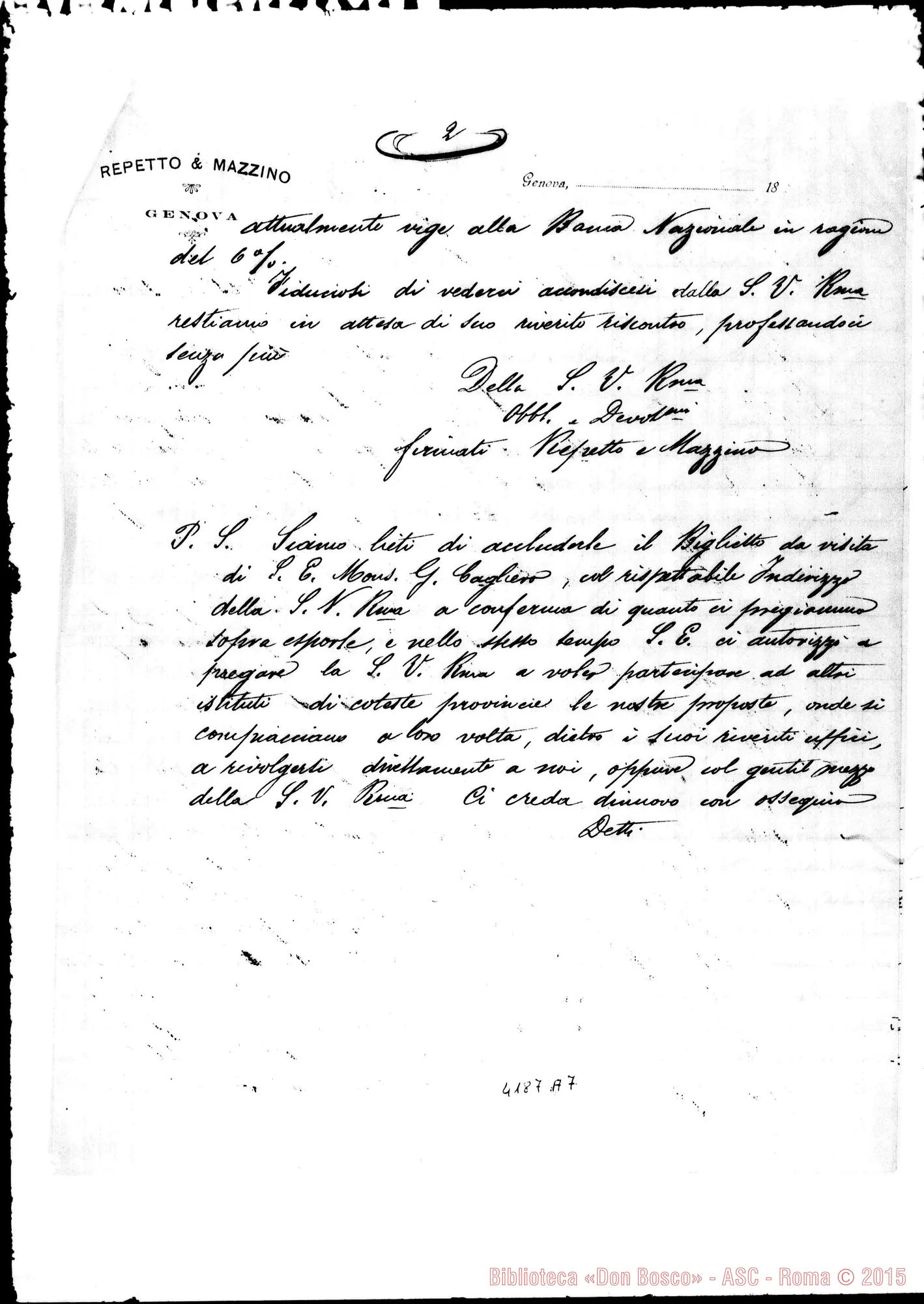 Fotogramma A 7 — Repetto E Mazzino-Mons. Cagliero. Genova, 1-12-1893. Copia