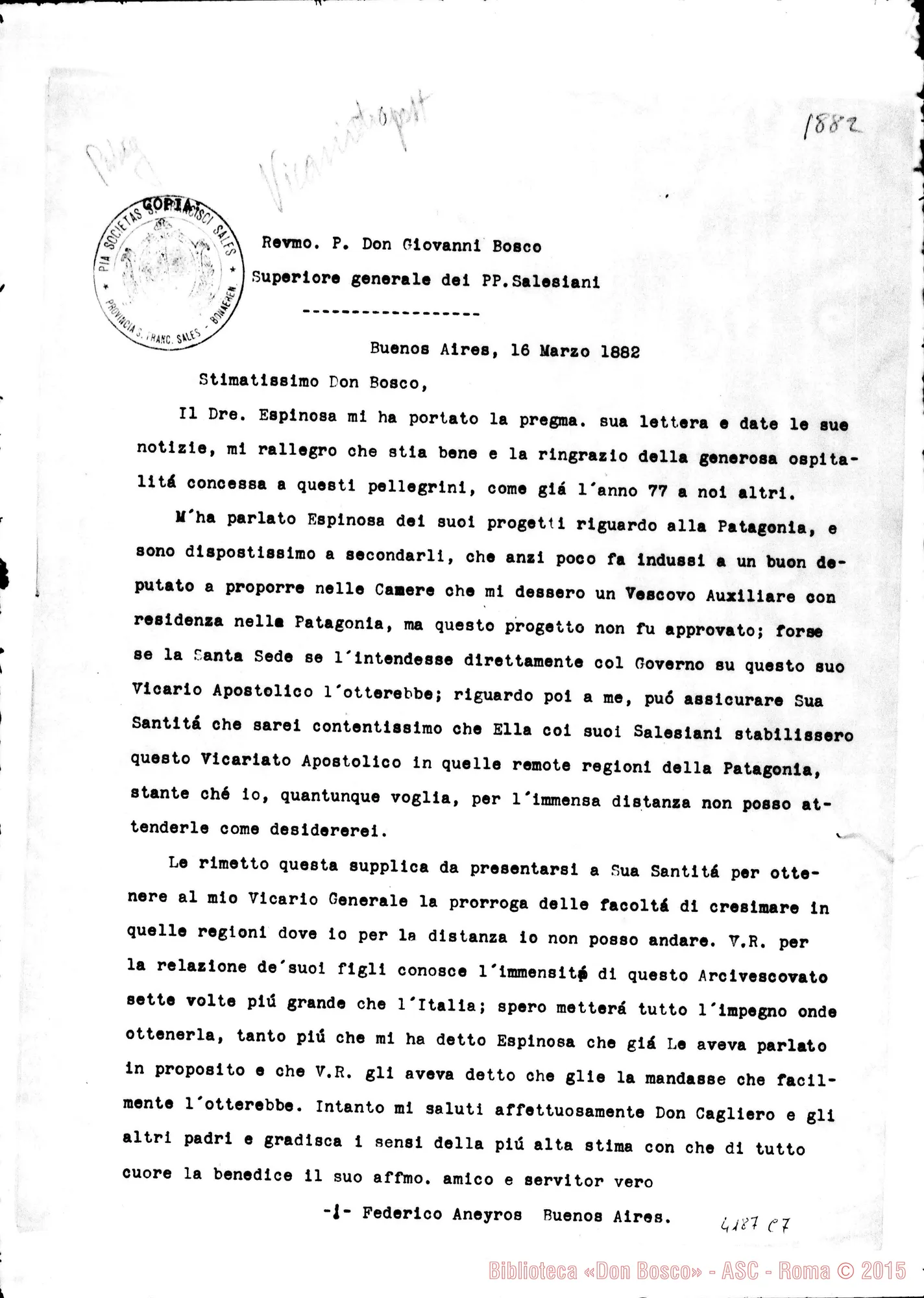Fotogramma C 7 — Mons. Aneyros-Don Bosco. Buenos Aires, 16-03-1882 Copia