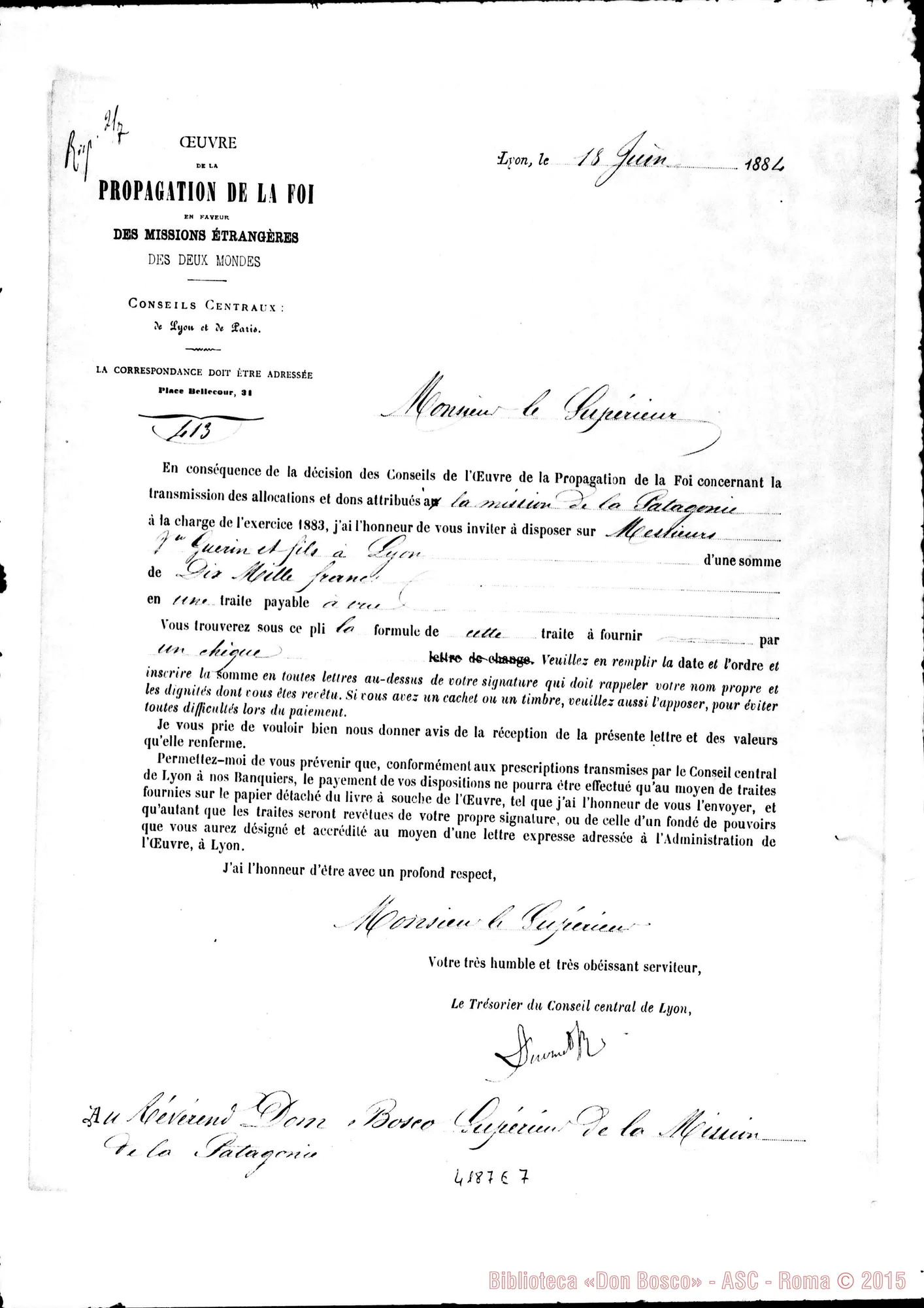 Fotogramma E 7 — Propag. de la Foi-Don Bosco. Lyon, 18-06-1884