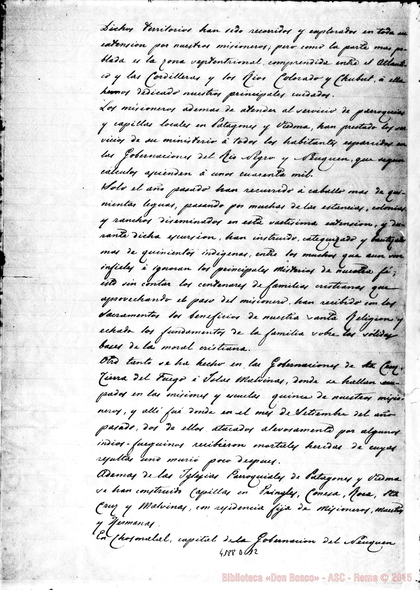 Fotogramma D 12 — Relazione al Ministro del Culto. Viedma, 2-02-1890