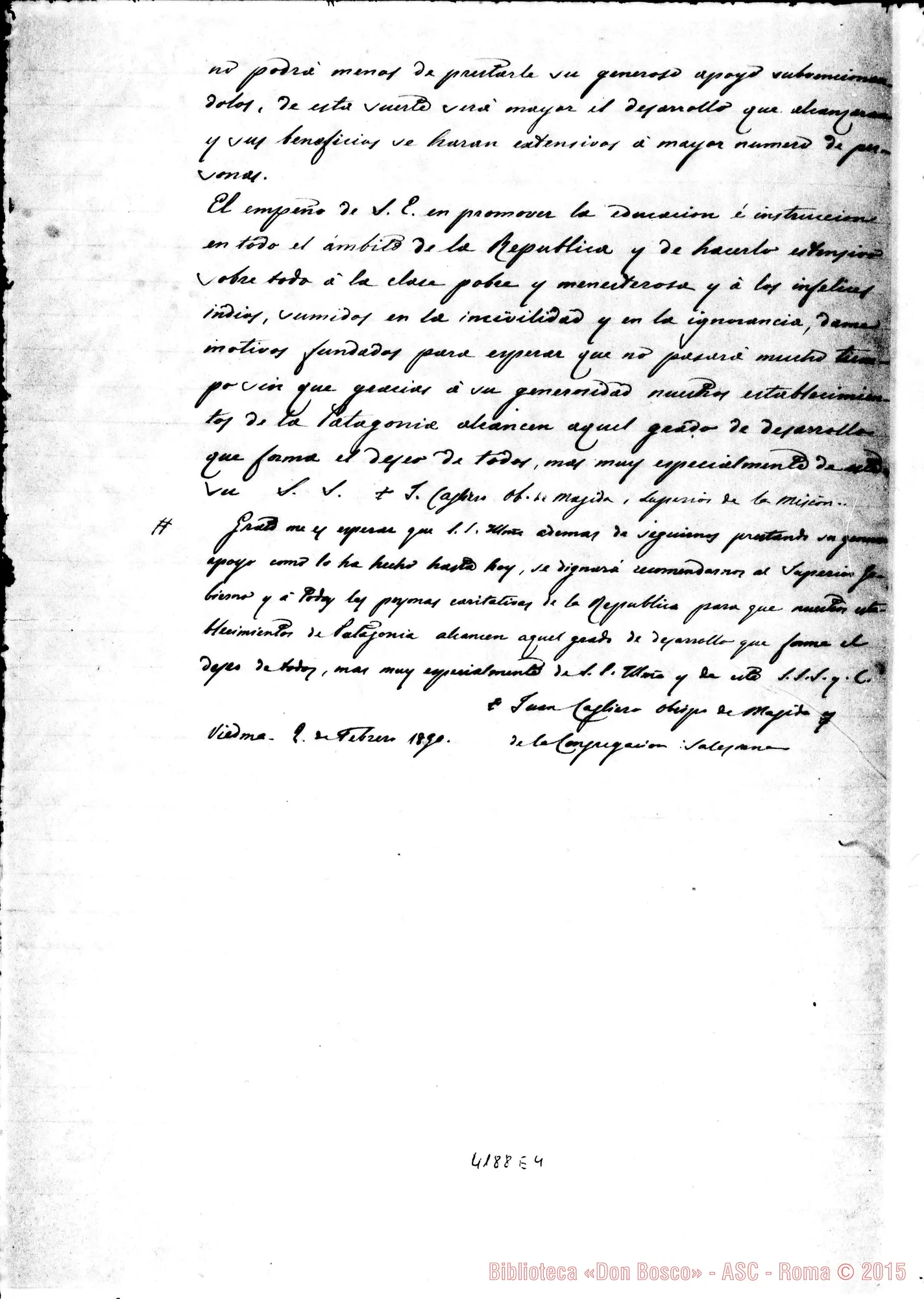 Fotogramma E 4 — Relazione al Ministro del Culto. Viedma, 2-02-1890