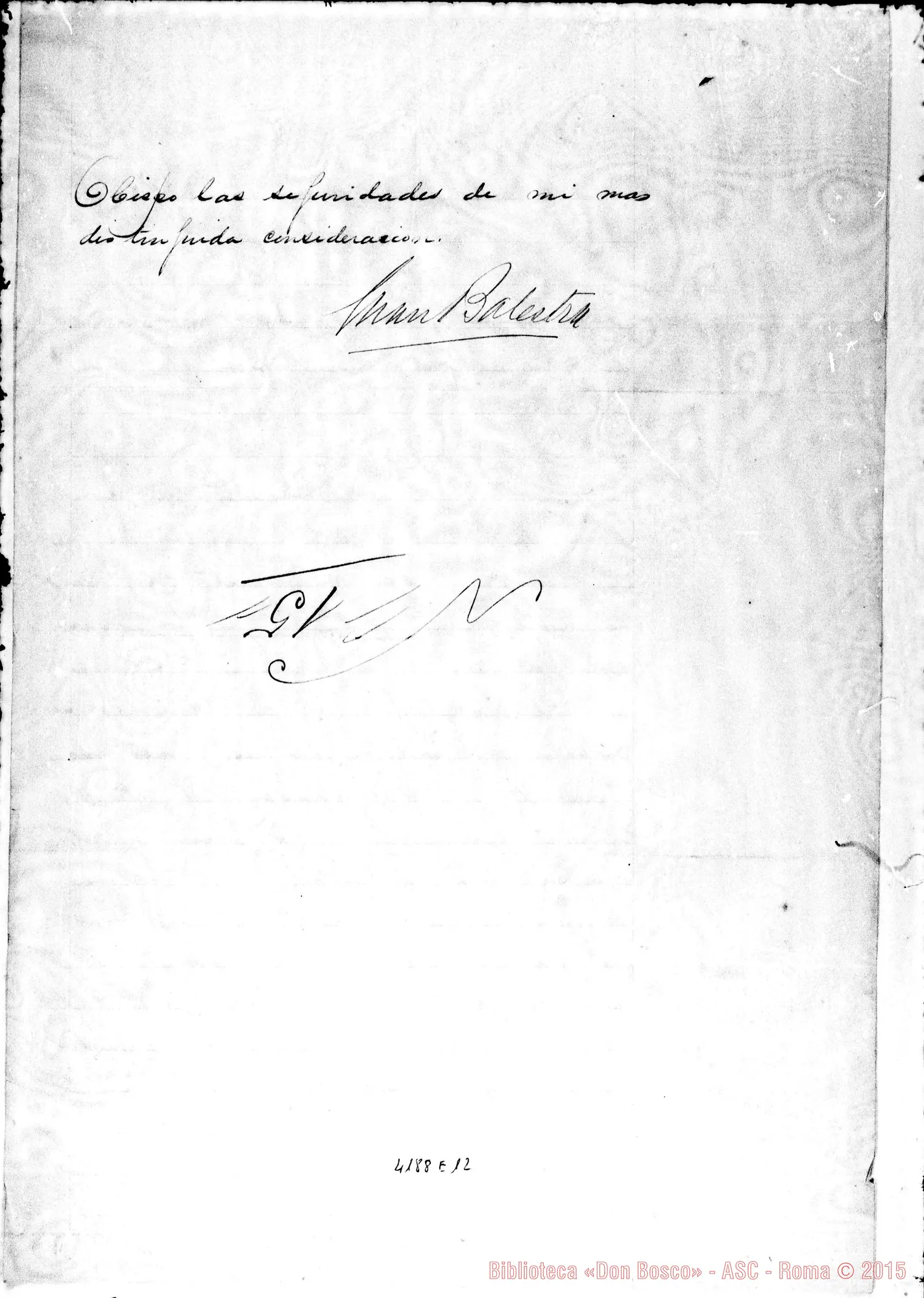 Fotogramma E 12 — Mons. Cagliero-Sotto-segretario di Giustizia. Buenos Aires, 13-05-1892. All. risposta del 21-05-1892
