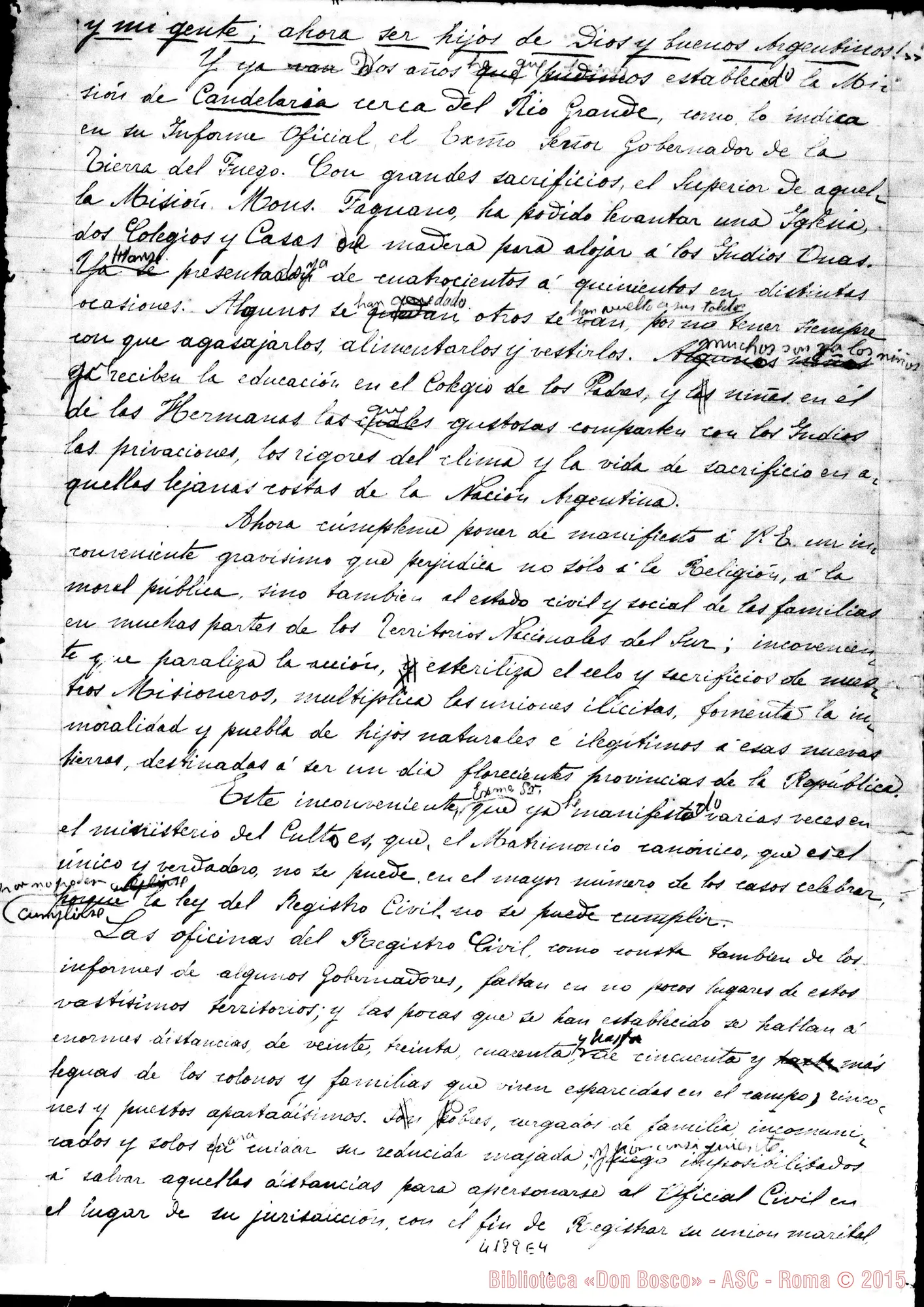 Fotogramma E 4 — Relazione al Ministro del Culto nell’anno 1896. Bella copia E ms. orig. di Mons. Cagliero