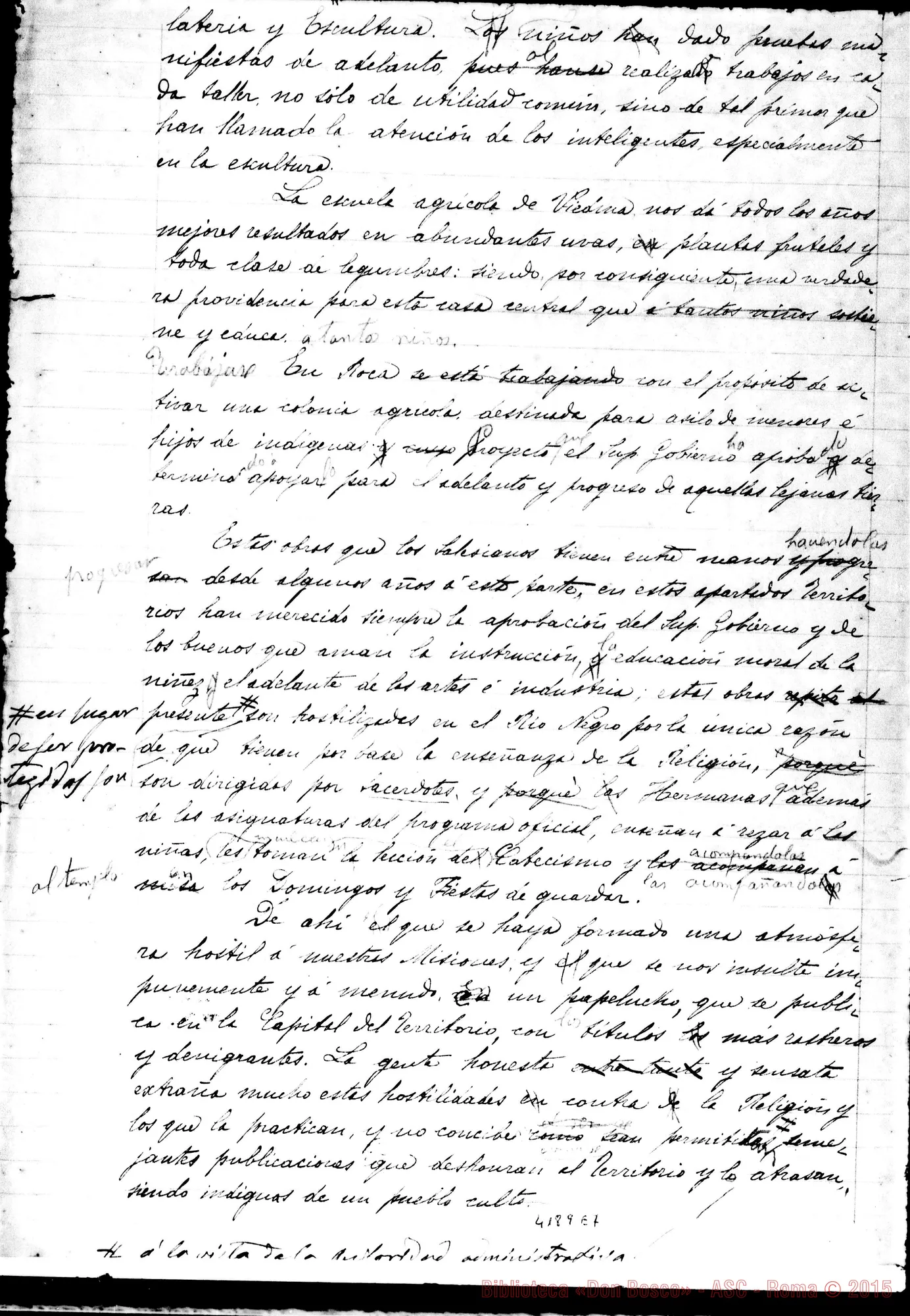 Fotogramma E 7 — Relazione al Ministro del Culto nell’anno 1896. Bella copia E ms. orig. di Mons. Cagliero