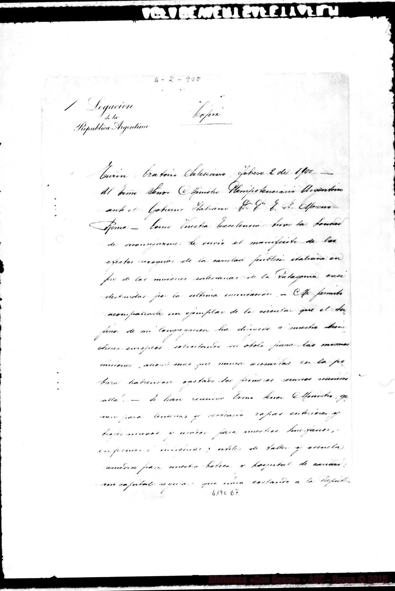 Fotogramma D 7 — Legación de la República Argentina. Copia di lettere