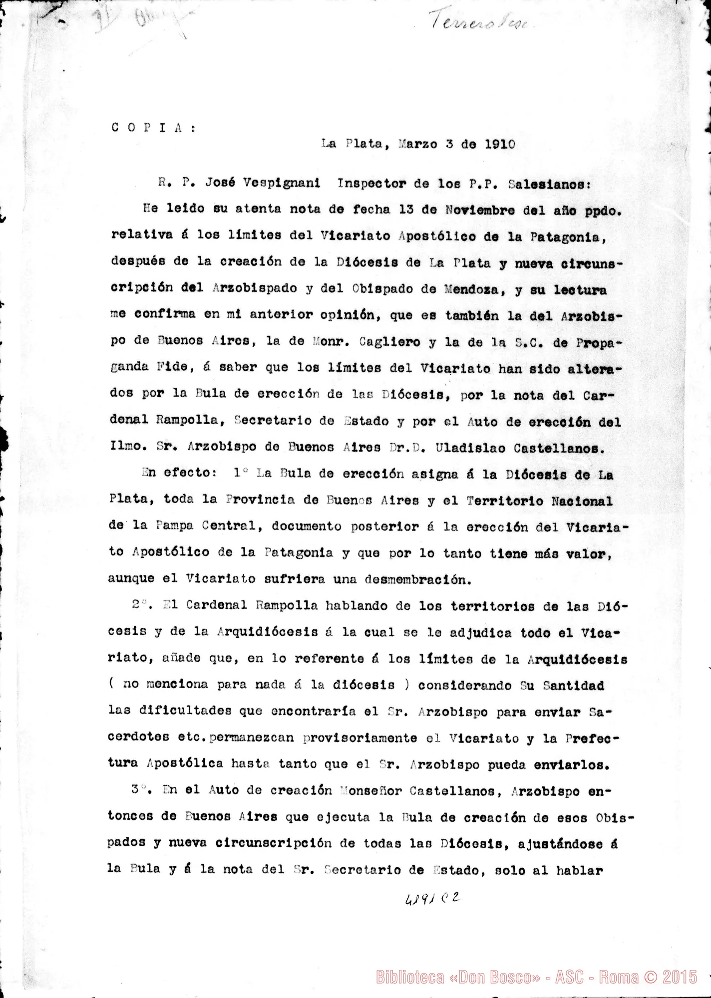 Fotogramma C 2 — Juan N. Terrero, vesc.-Don Vespignani. La Piata, 3-03-1910 Copia