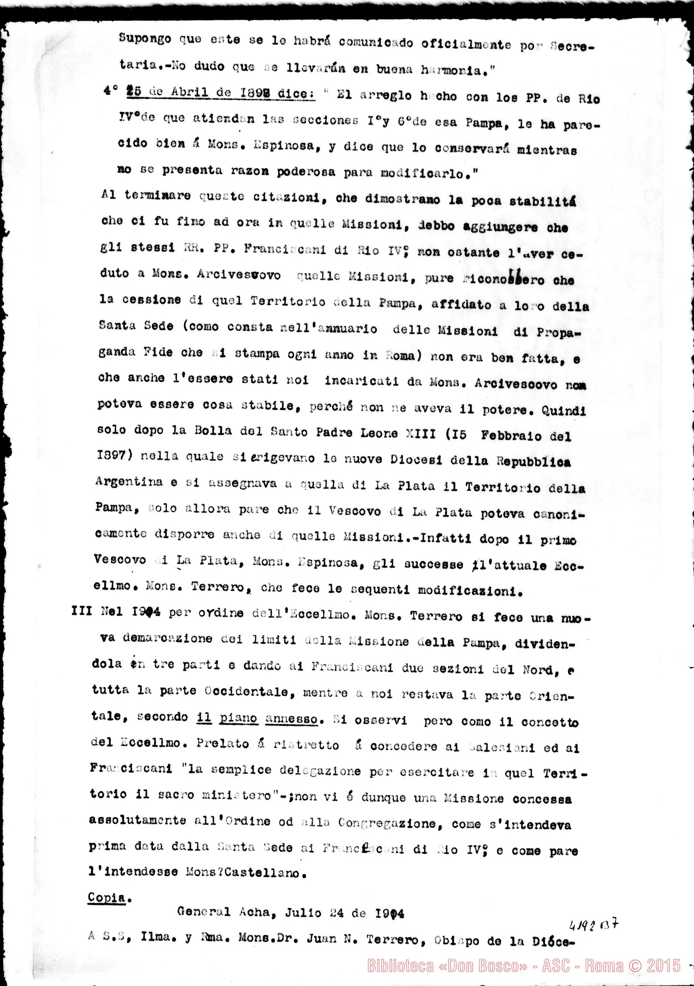 Fotogramma B 7 — Don Vespignani-Mons. Achille Locatelli, il 13-11-1912. Relazione