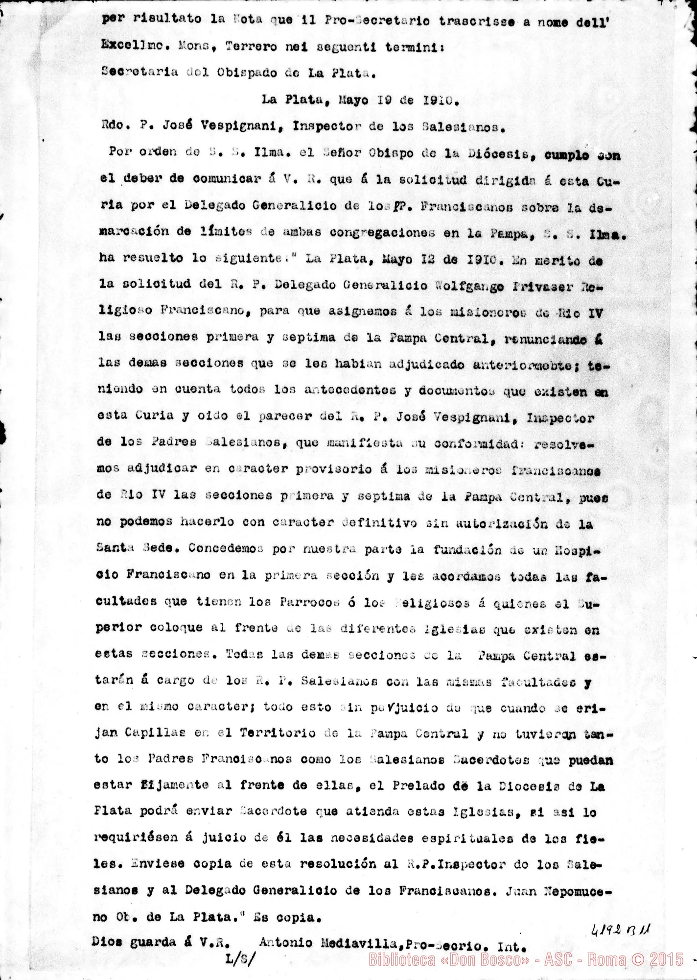Fotogramma B 11 — Don Vespignani-Mons. Achille Locatelli, il 13-11-1912. Relazione