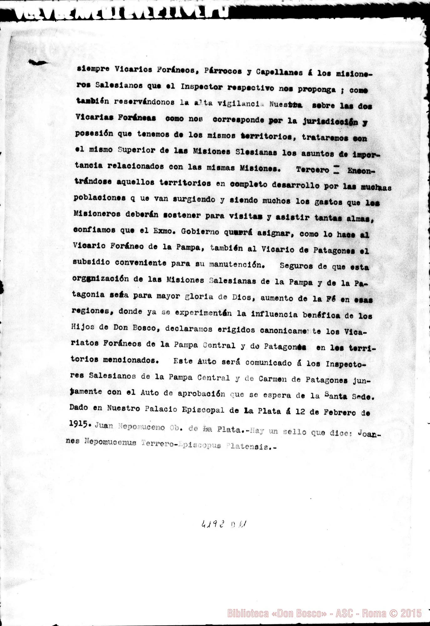 Fotogramma D 11 — Mons. Terrero: dichiarazione, il 12-02-1915