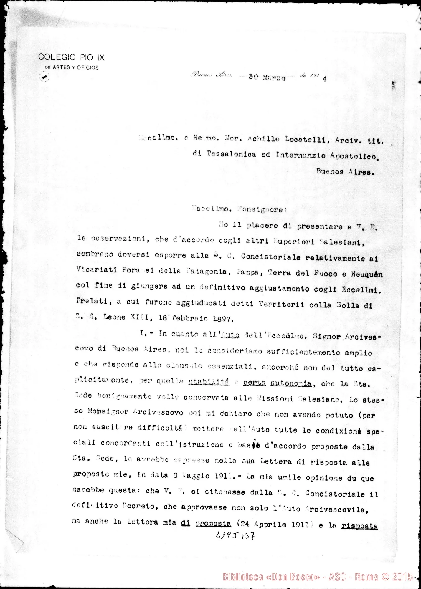 Fotogramma B 7 — Don Vespignani-Mons. Locatelli. Buenos Aires, 30-03-1914