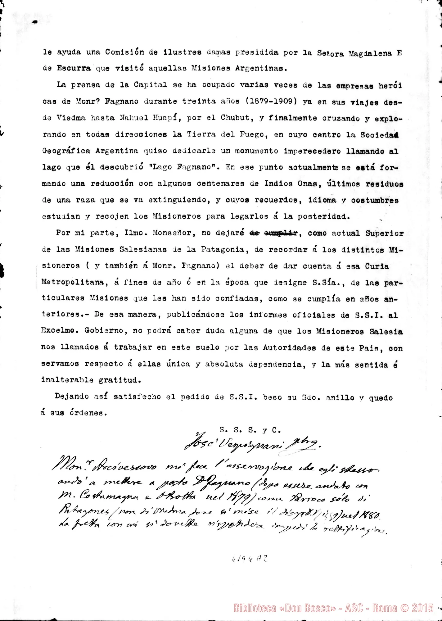 Fotogramma A 2 — Don Vespignani-Mons. Espinosa, arciv. di Buenos Aires, 26-07-1909