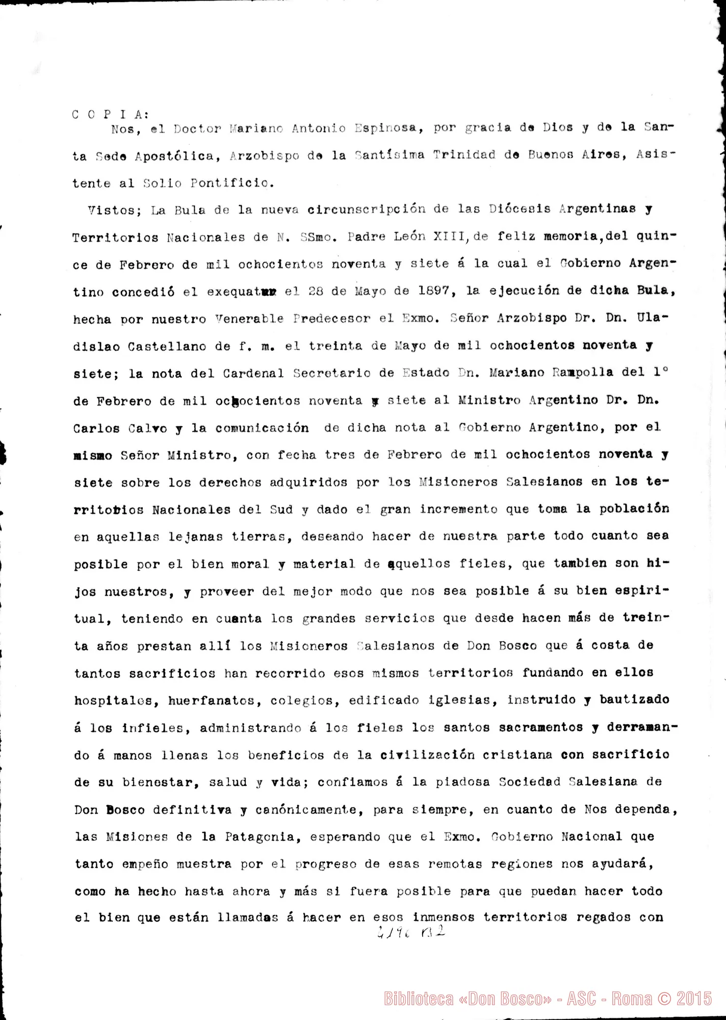 Fotogramma B 2 — Mariano Antonio Espinosa, arciv. di B.A.-D. Vespignani, il 9-05-1911. Copia
