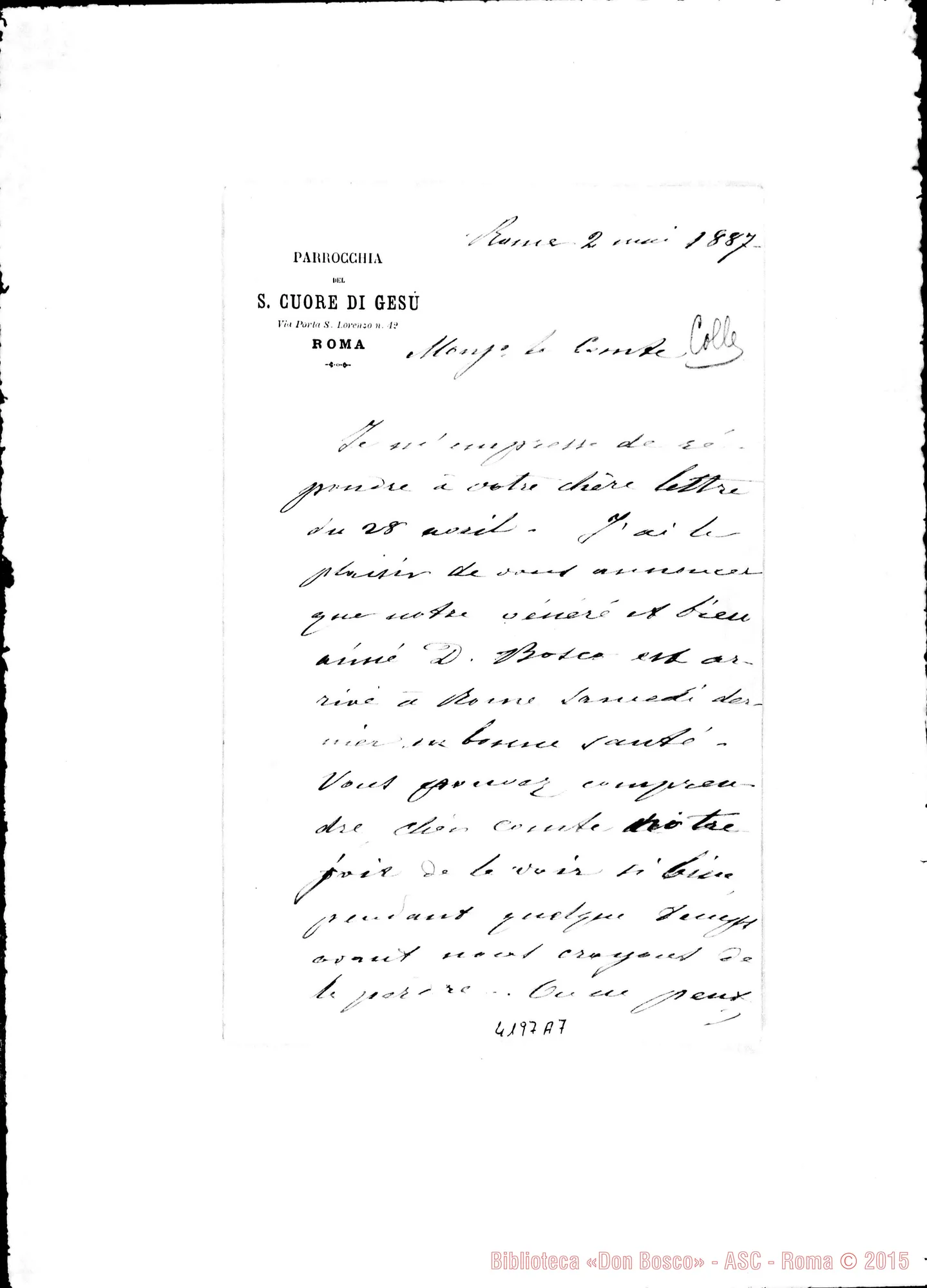Fotogramma A 7 — Don Dalmazzo-Comte Colle. Roma, 2-05-1887