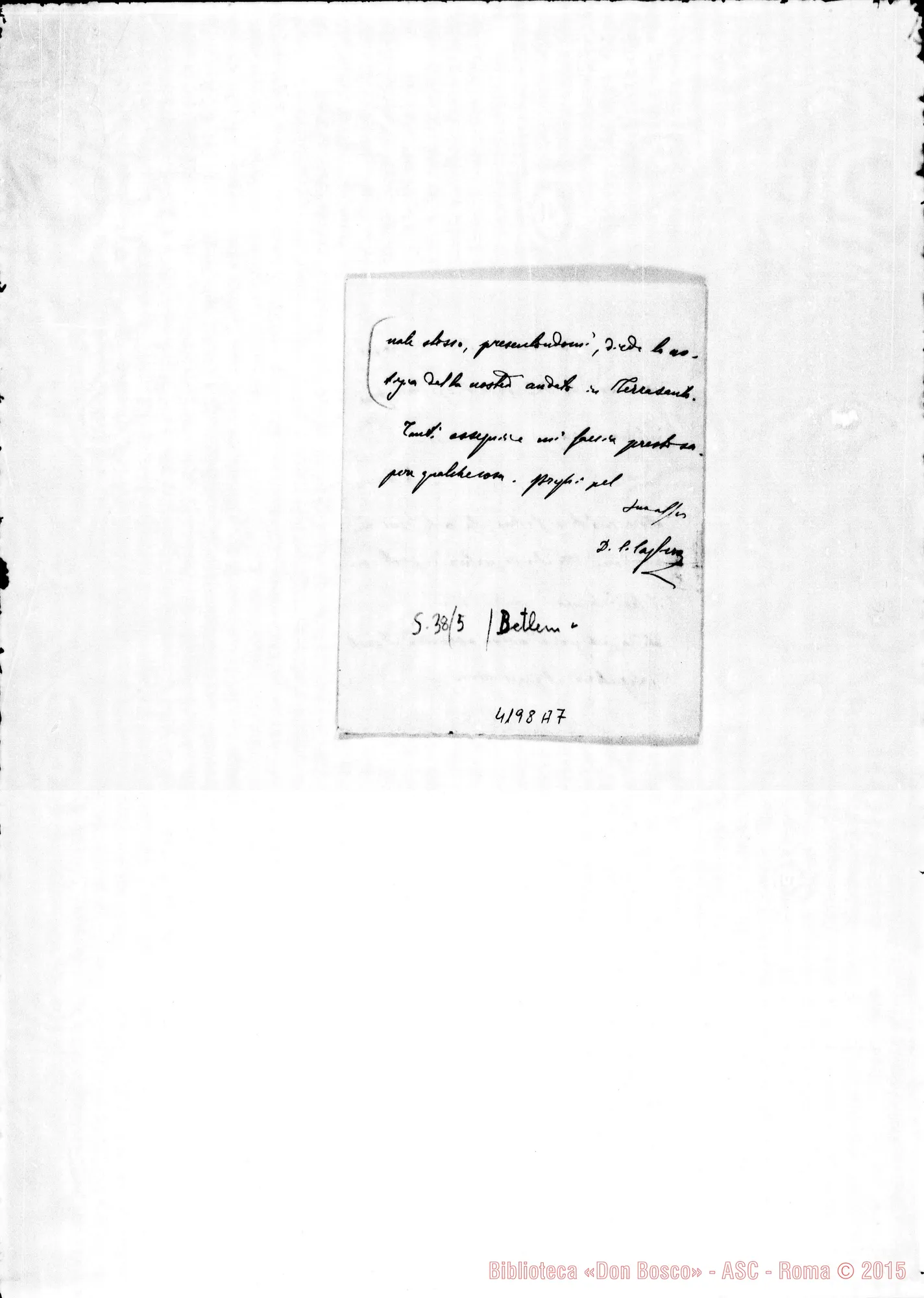 Fotogramma A 7 — Don Cagliero C.-Don Barberis G.. Roma, 25-05-1892. Betlemme