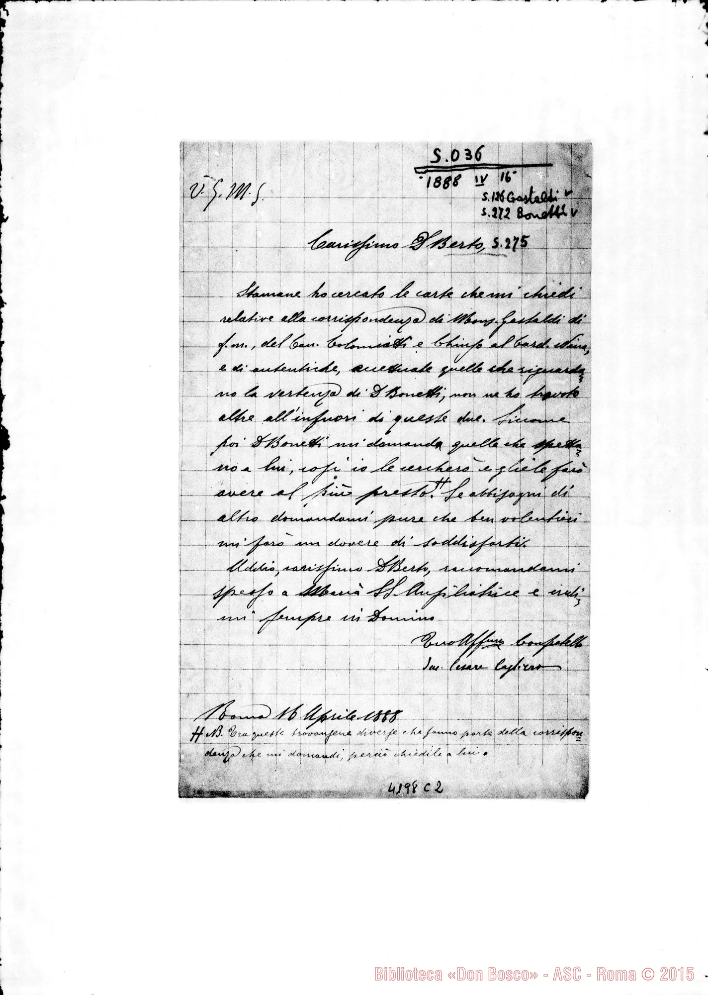 Fotogramma C 2 — Don Cagliero C.-Don Berto. Roma, 16-04-1888. Gastaldi-Bonetti