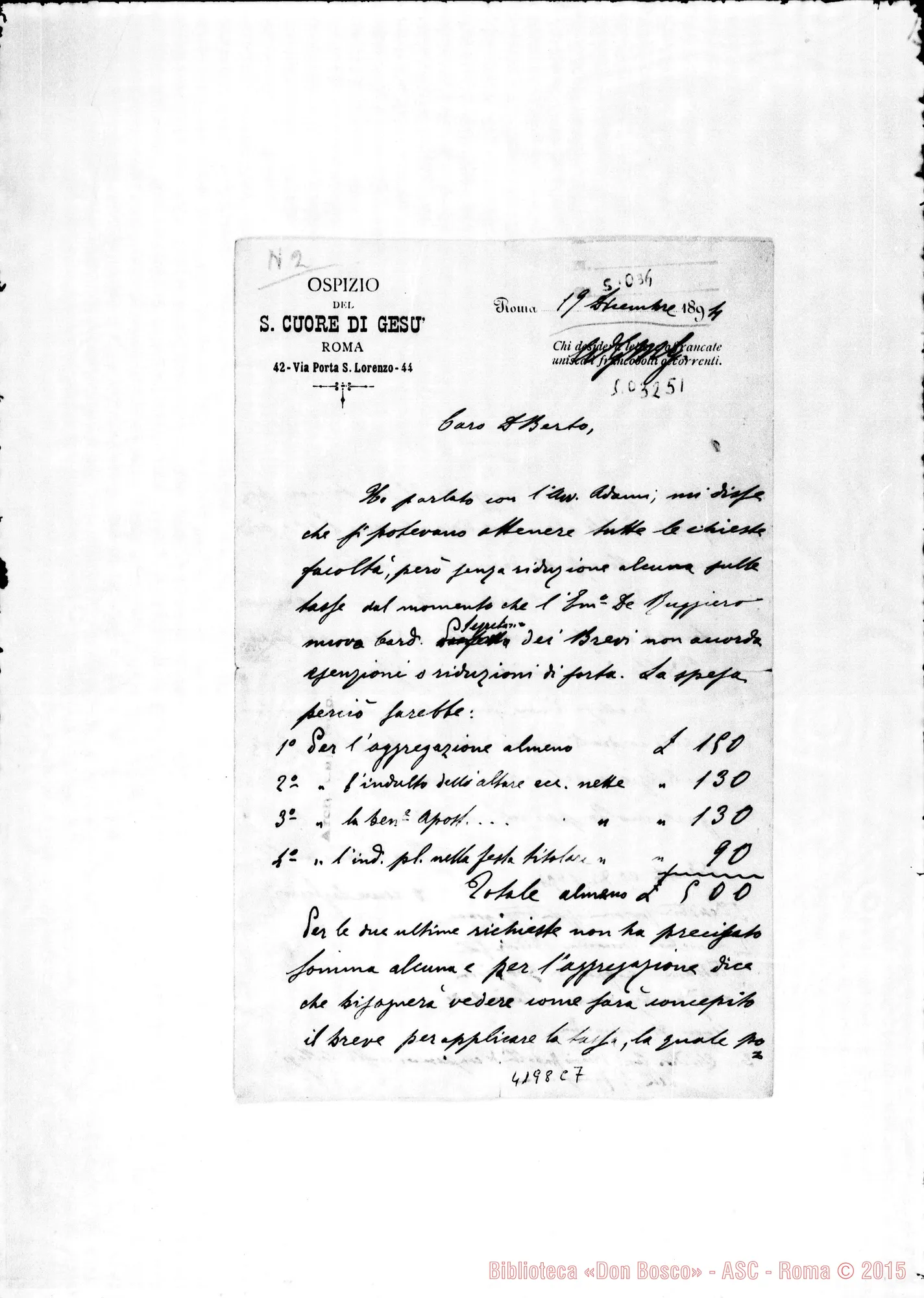 Fotogramma C 7 — Don Cagliero C.-Don Berto. Roma, 19-12-1894. Facoltà