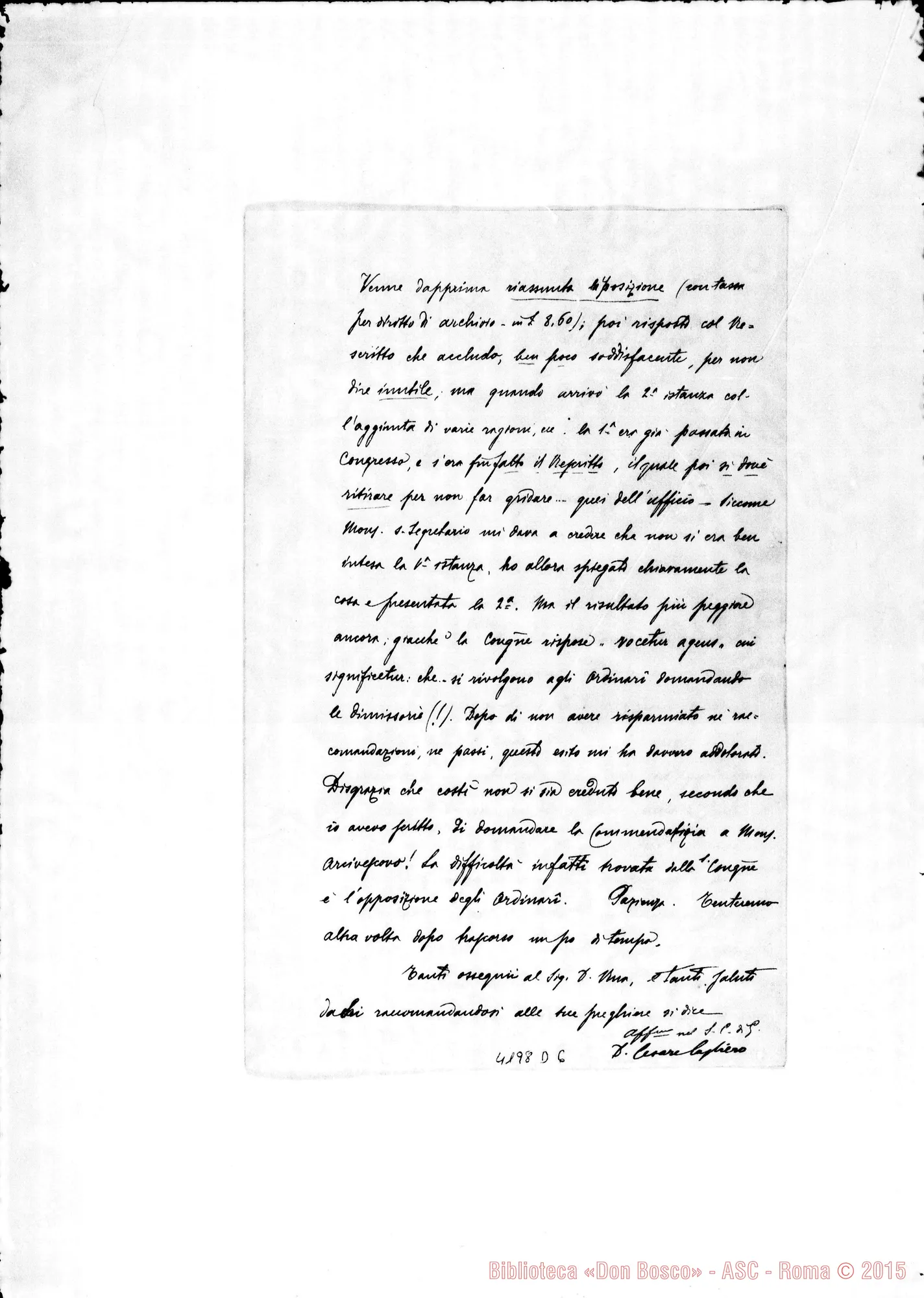 Fotogramma D 6 — Don Cagliero C.-Don Berto. Roma, 2-06-1897. Indulgenze