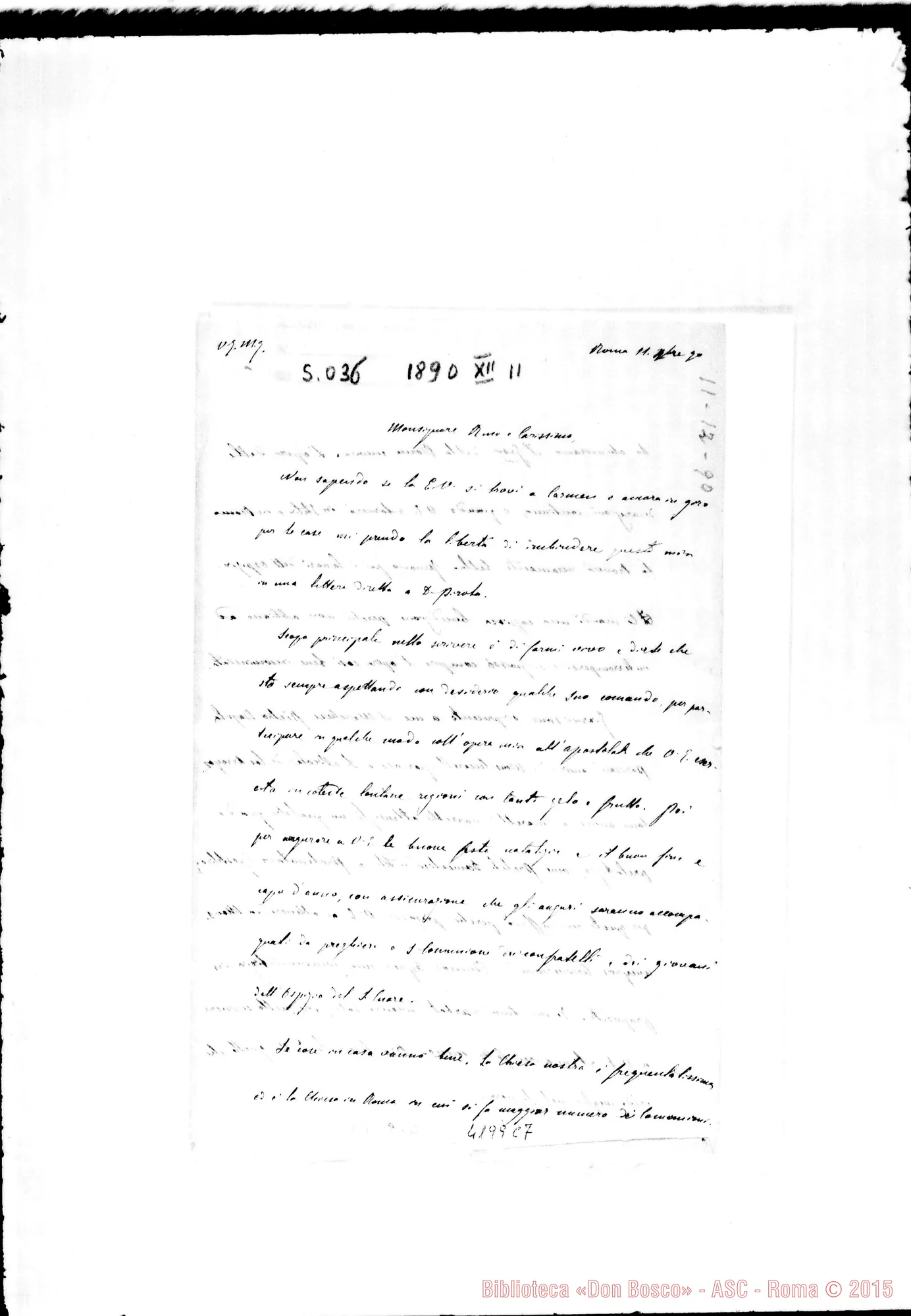 Fotogramma C 7 — Don Cagliero C.-Mons. Cagliero. Roma, 11-12-1890. Notizie varie